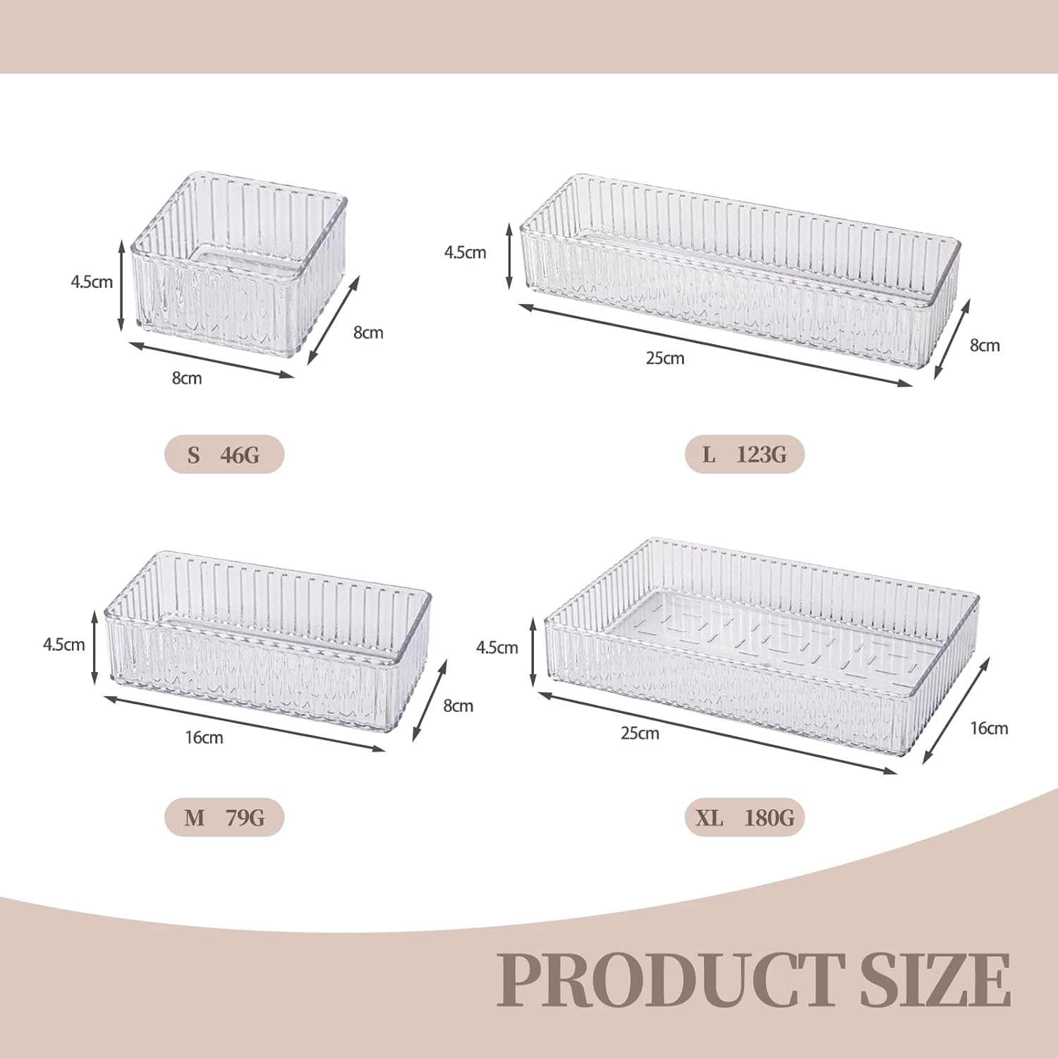 Desk Drawer Organizer 8 PCS Clear Plastic Drawer Organizers Set 4-Size Stackable Stackable Drawer Storage Containers with Non Slip Base for Makeup Office Kitchen Bathroom image number 2