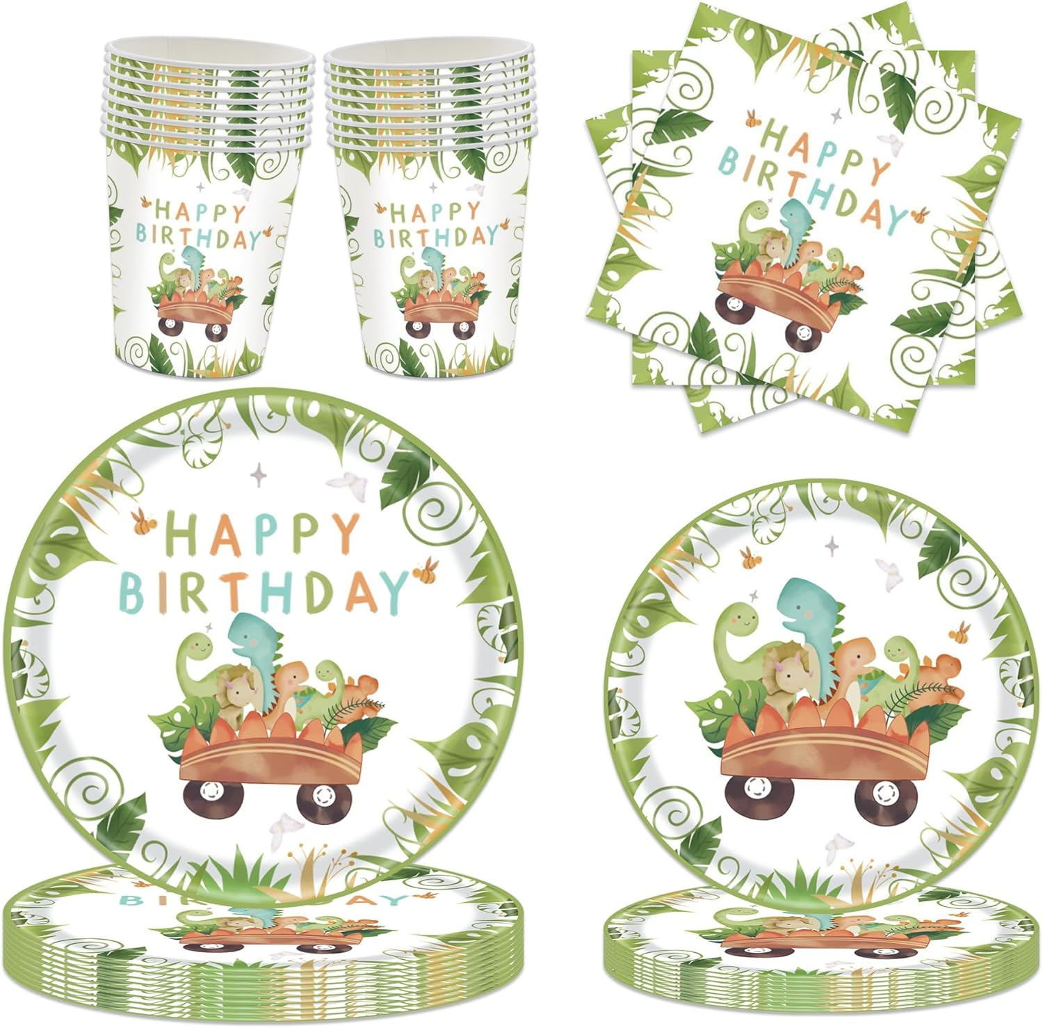 Dinosaur Birthday Party Supplies and Baby Shower Decorations - Tableware Set with Plates, Napkins, Cups for Dino Happy Birthday Theme - Serves 16 image number 2