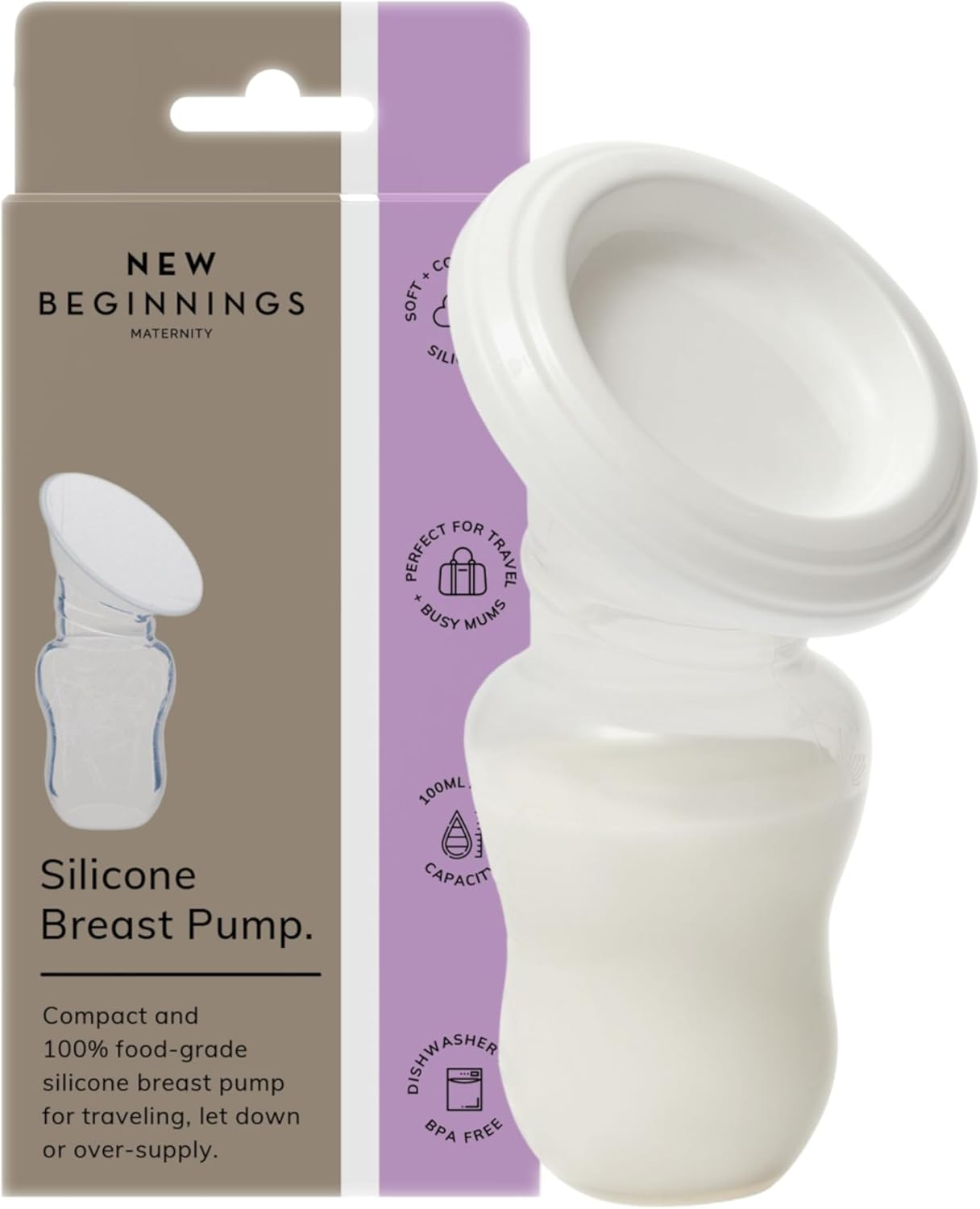 New Beginnings Silicone Breastfeeding Manual Breast Pump, 100% Food Grade Silicone, BPA Free