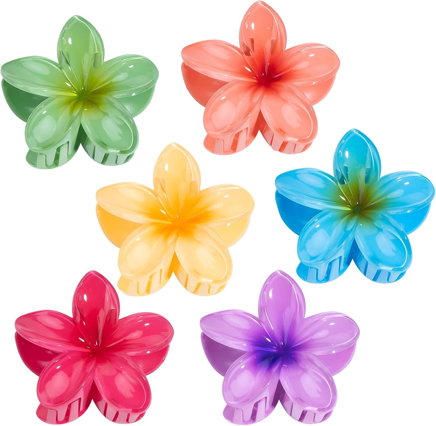 Kivzex Hawaiian Flower Hair Claw Clip for Women 6 PCS Plumeria Flower Hair Clips for Thick Thin Hair Hawaii Hair Accessories - Glossy 1