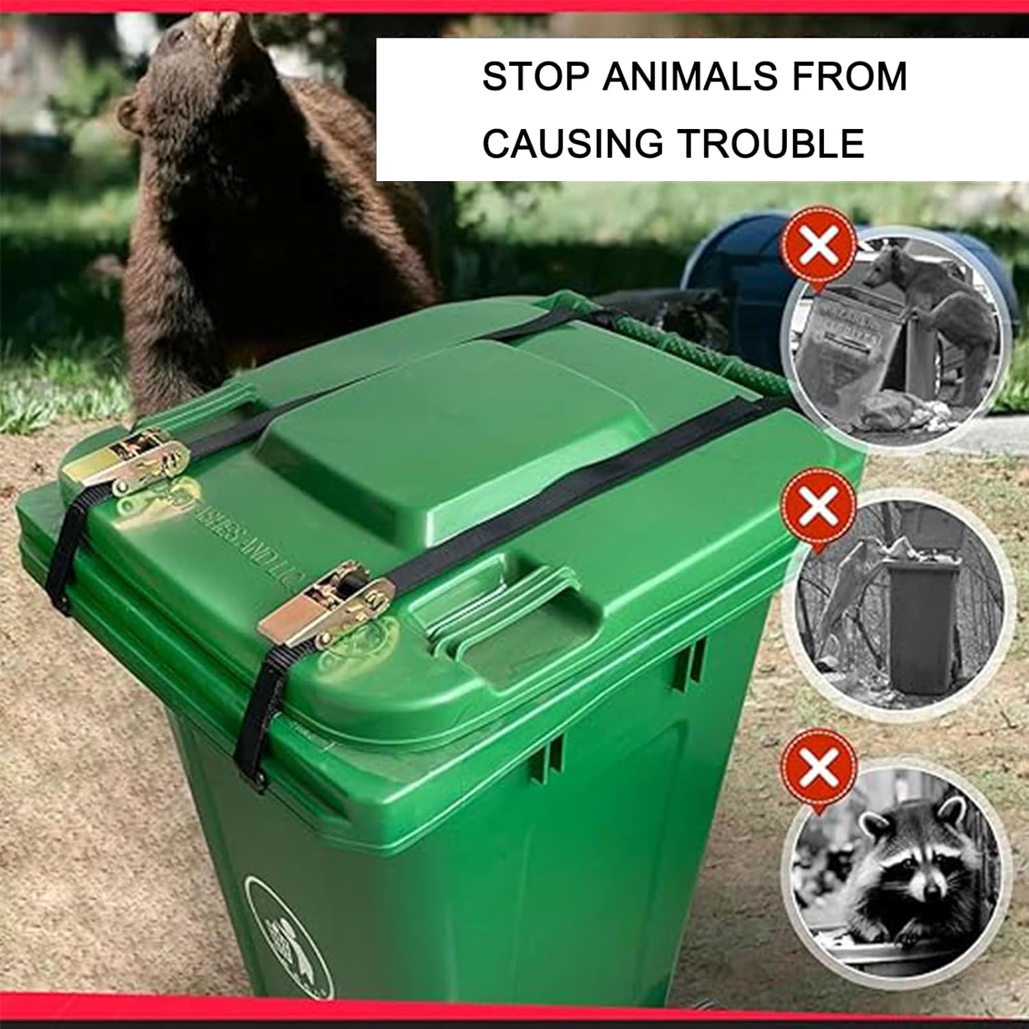 2-Pack Animal-Proof Trash Can Locks &ndash; Adjustable, Tool-Free Security Straps for Raccoon/Bear-Resistant Bins, Camping & Outdoor Use (Fits One-Handed Lids) image number 4
