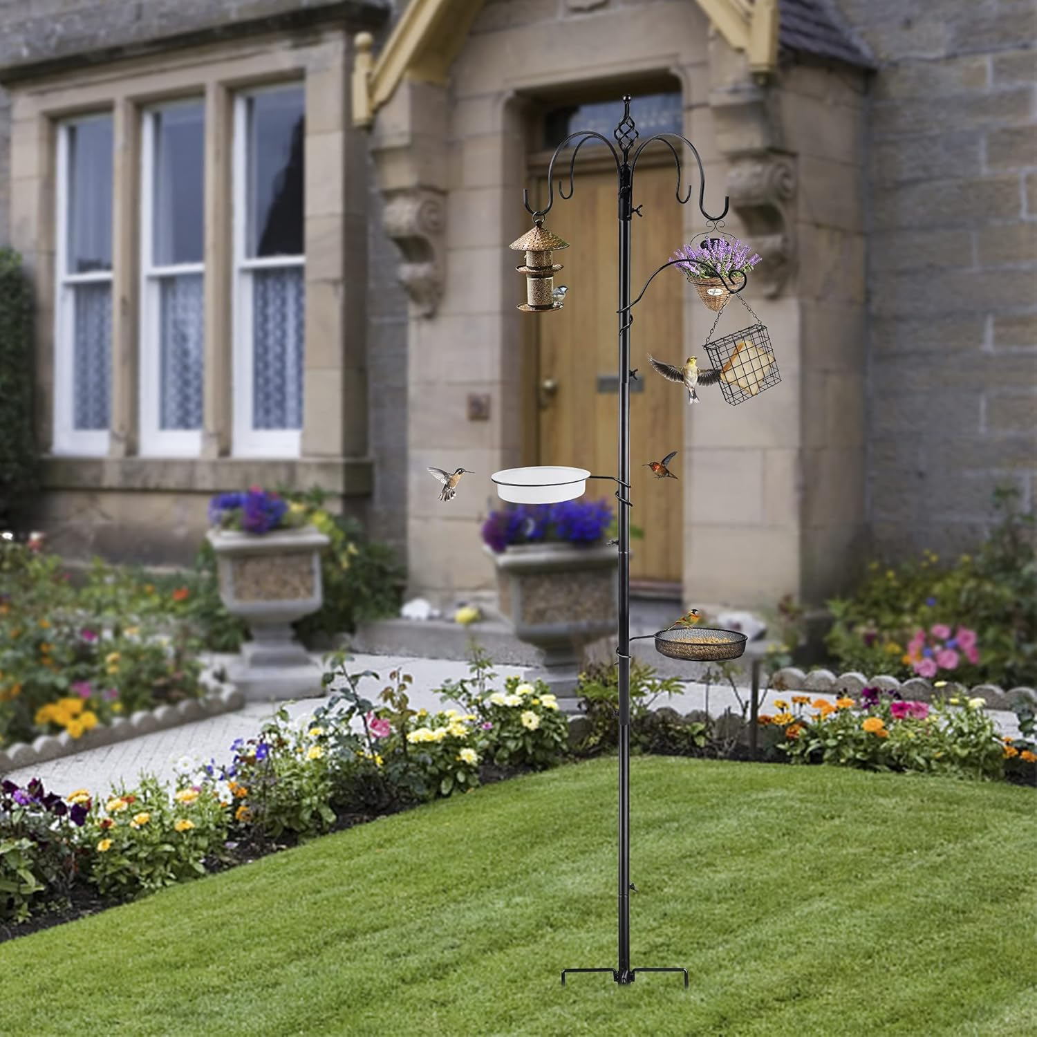 Yosager Premium Bird Feeding Station Kit, 77" X 19" Bird Feeder Pole, Deluxe Multi Feeder Hanging Kit with Metal Suet and Bird Bath for Wild Birds Watching, Birdfeeder and Planter Hanger image number 1