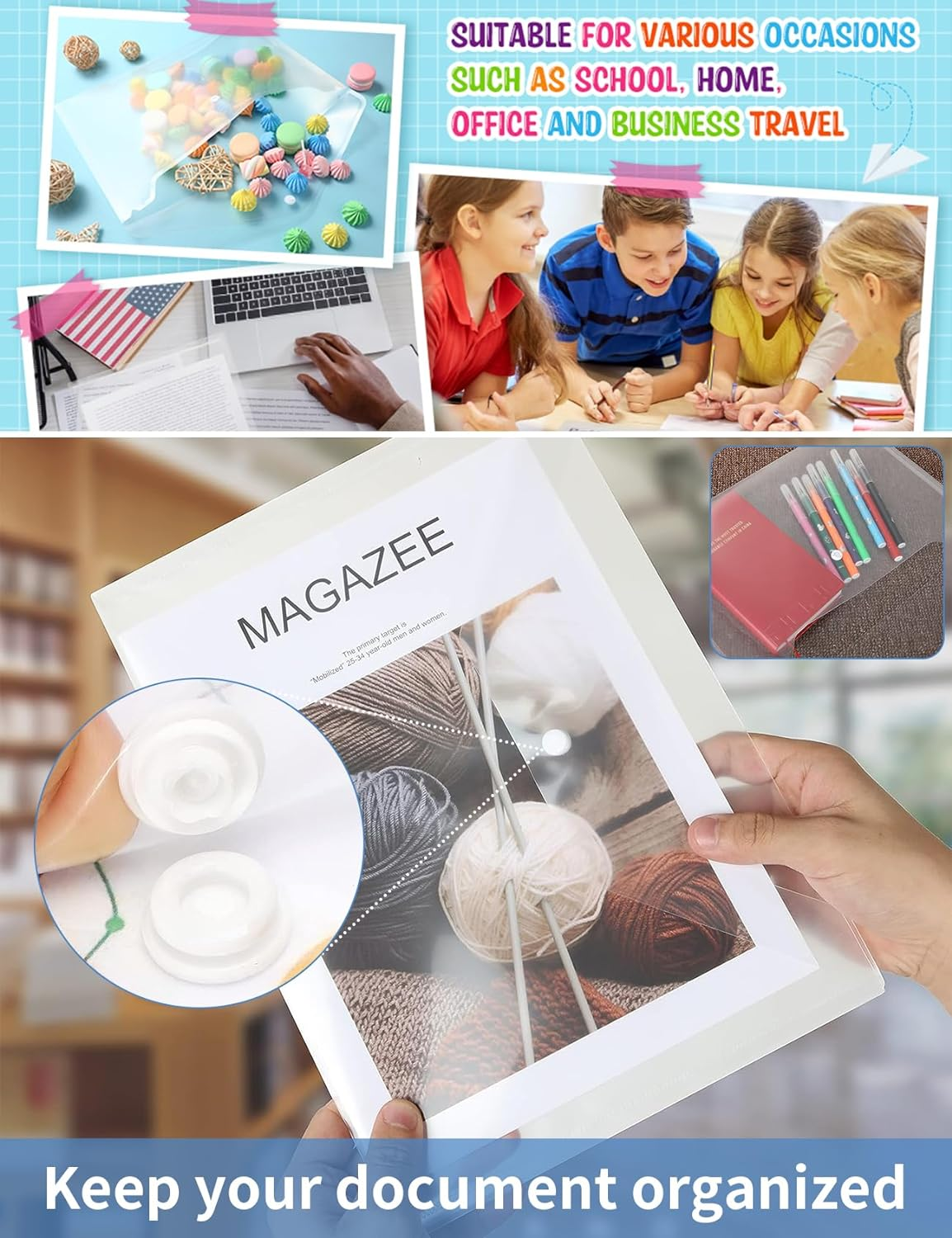 40 Pcs A4 Document Envelope Folders, Clear Letter Size Folders, Snap Closure File Bags, Waterproof Plastic Document Stationery, Envelope Document Organizers Folder for School Home Office Supplies (40) image number 1