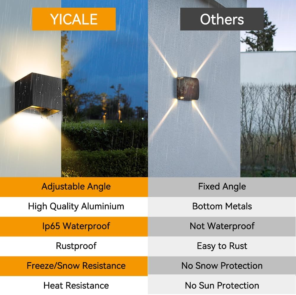YICALE 4Pcs Outdoor Wall Lamp, 12W IP65 Waterproof Outdoor Wall Lamp, 3000K Warm White, Adjustable Angle Light, Black Wall Light, for Patio, Stairs, Balcony, Garden, Porch image number 5