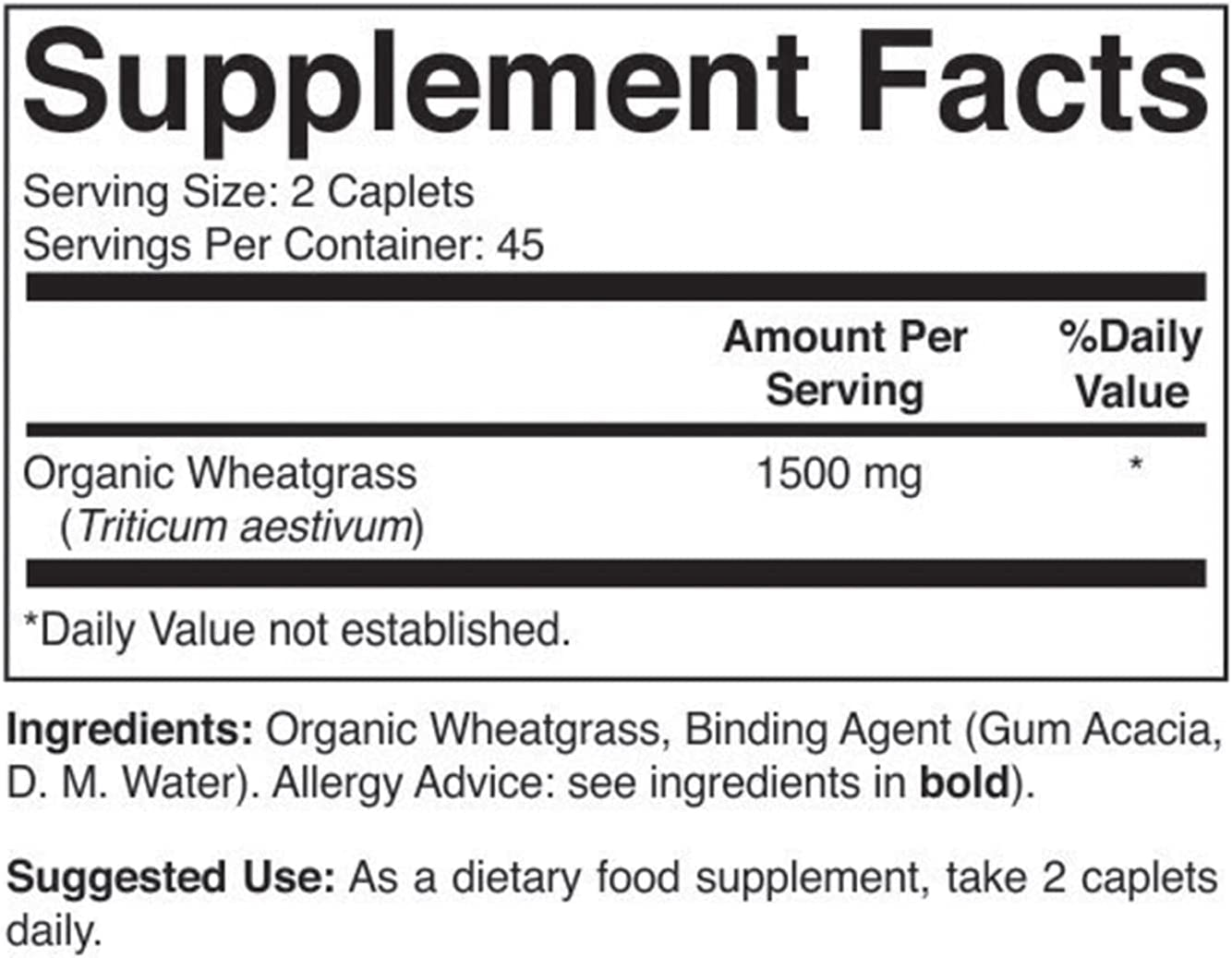 Brieofood Organic Wheatgrass 1500Mg, 45 Servings, Vegetarian, Gluten Free, 90 Vegetarian Tablets image number 2