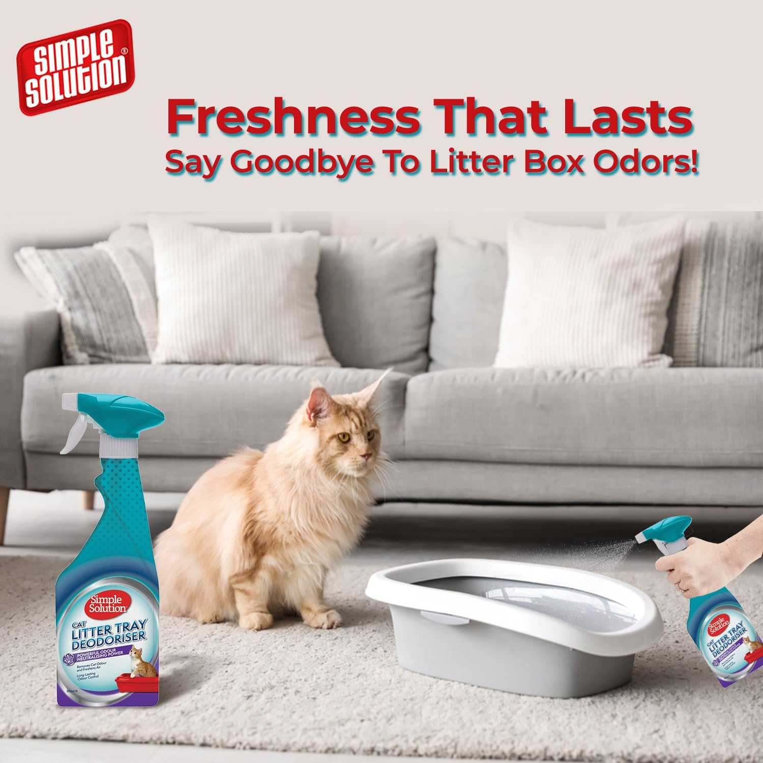Simple Solution Pro-Bacteria Cat Litter Deodoriser Spray 500Ml - 40 Tray Treatments, Odour Eliminator image number 2