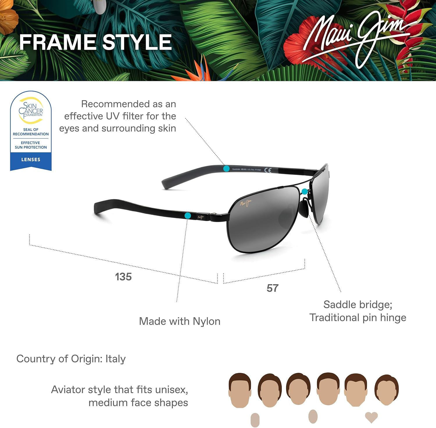 Maui Jim Castles Polarised Aviator Sunglasses - Matte Black Varnish/Dark Havana image number 4