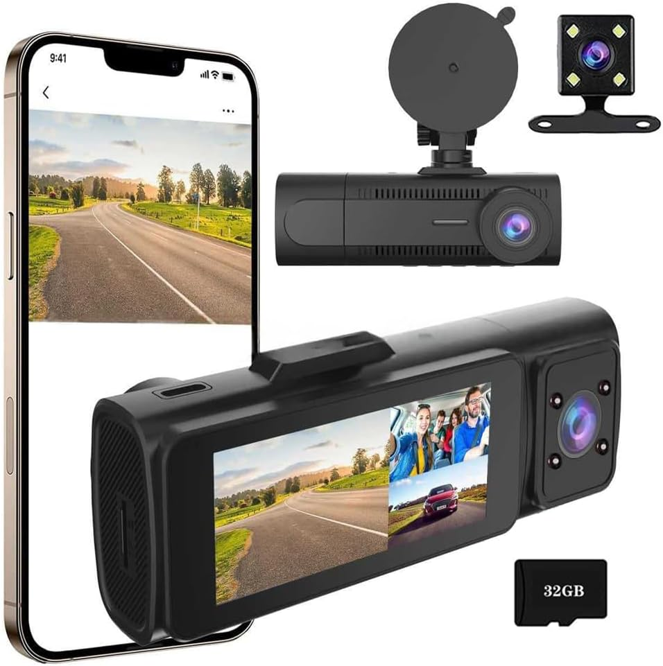 MIOLLYBO 1080P Dash Camera with Wifi for Cars, 3 Channel Dash Cam Front and Rear inside with 3.18" Display Dashcam, 32GB TF Card, Night Vision, Loop Recording, Motion Detection, App Control image number 5