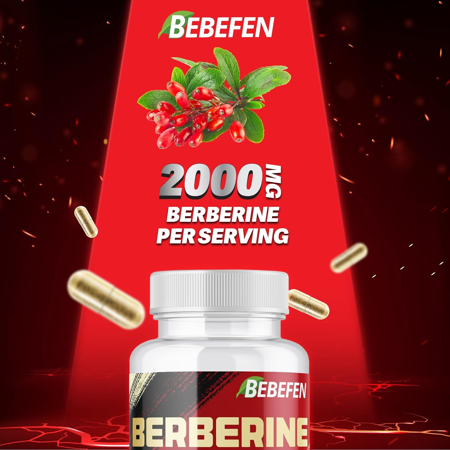 BEBEFEN Berberine Hcl Supplement - Non-Gmo and Gluten-Free Formula - 120 Capsules image number 2
