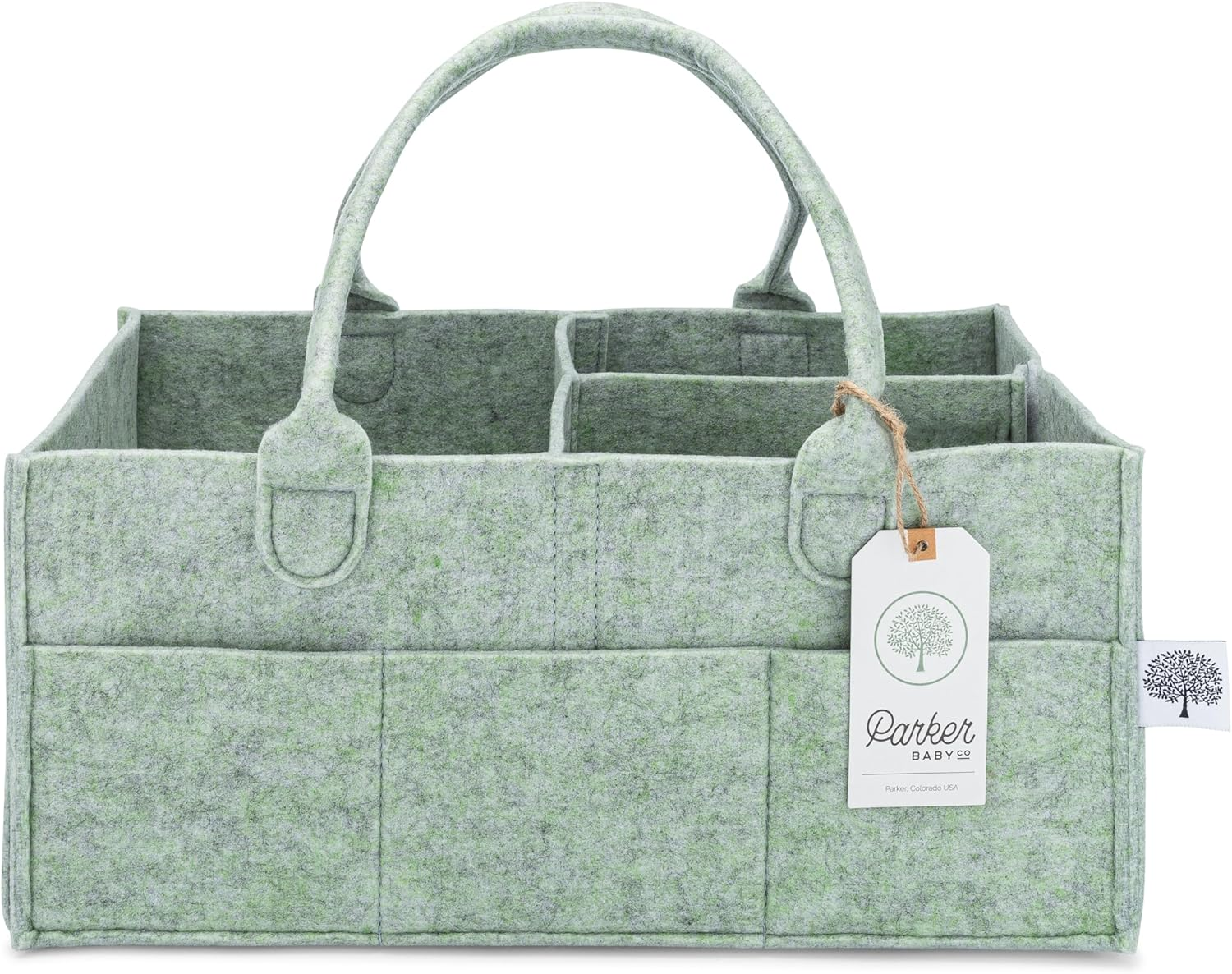 Parker Baby Diaper Caddy - Nursery Storage Bin and Car Organizer for Diapers and Baby Wipes - Sage Green, Large