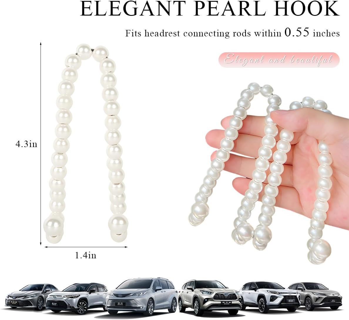 2 PCS Elegant Pearl Car Seat Headrest Hook, Cute Car Seat Hook Hanger Storage Organizer for Handbag Purse, Interior Decoration Headrest Hanger for Women Girls, Car Accessories image number 2