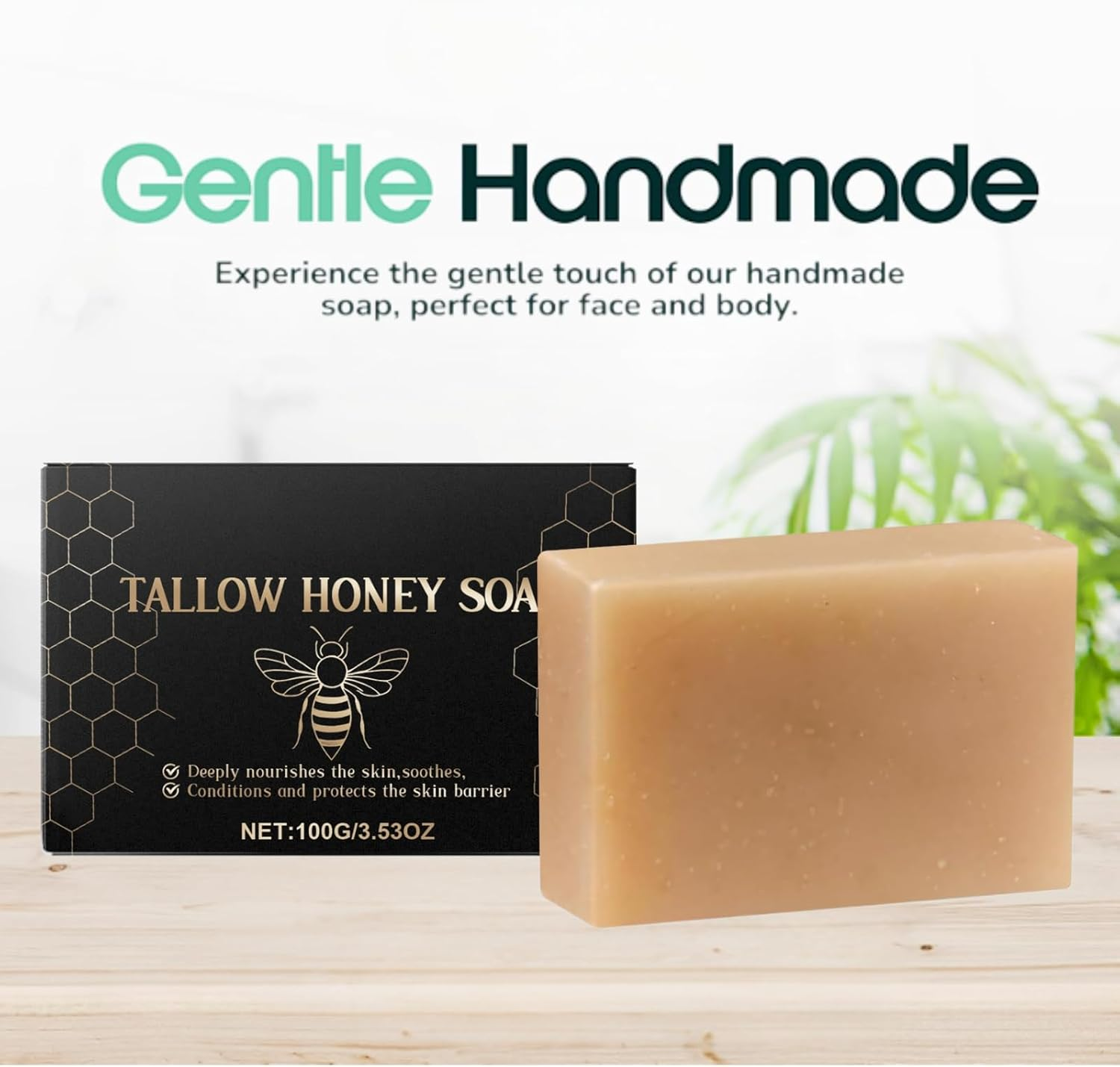 Beef Tallow & Honey Soap Bar for Dry Sensitive Skin, All Natural Grass Fed Tallow Soap Unscented, Handcrafted Moisturizing Face & Body Wash for Women & Men, Nourishing Bath Soap (2Pcs) - 6Pcs image number 2