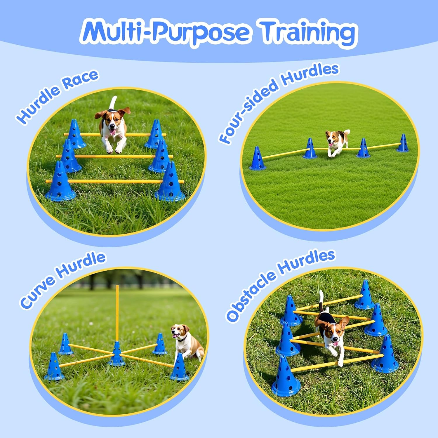 Advwin Dog Agility Hurdle Cone Set, Adjustable Dog Agility Course Backyard Set Include 12 Agility Cones 6 Agility Rods, Training Equipment Obstacle Training for Pet Outdoor Games with Carry Bag image number 1