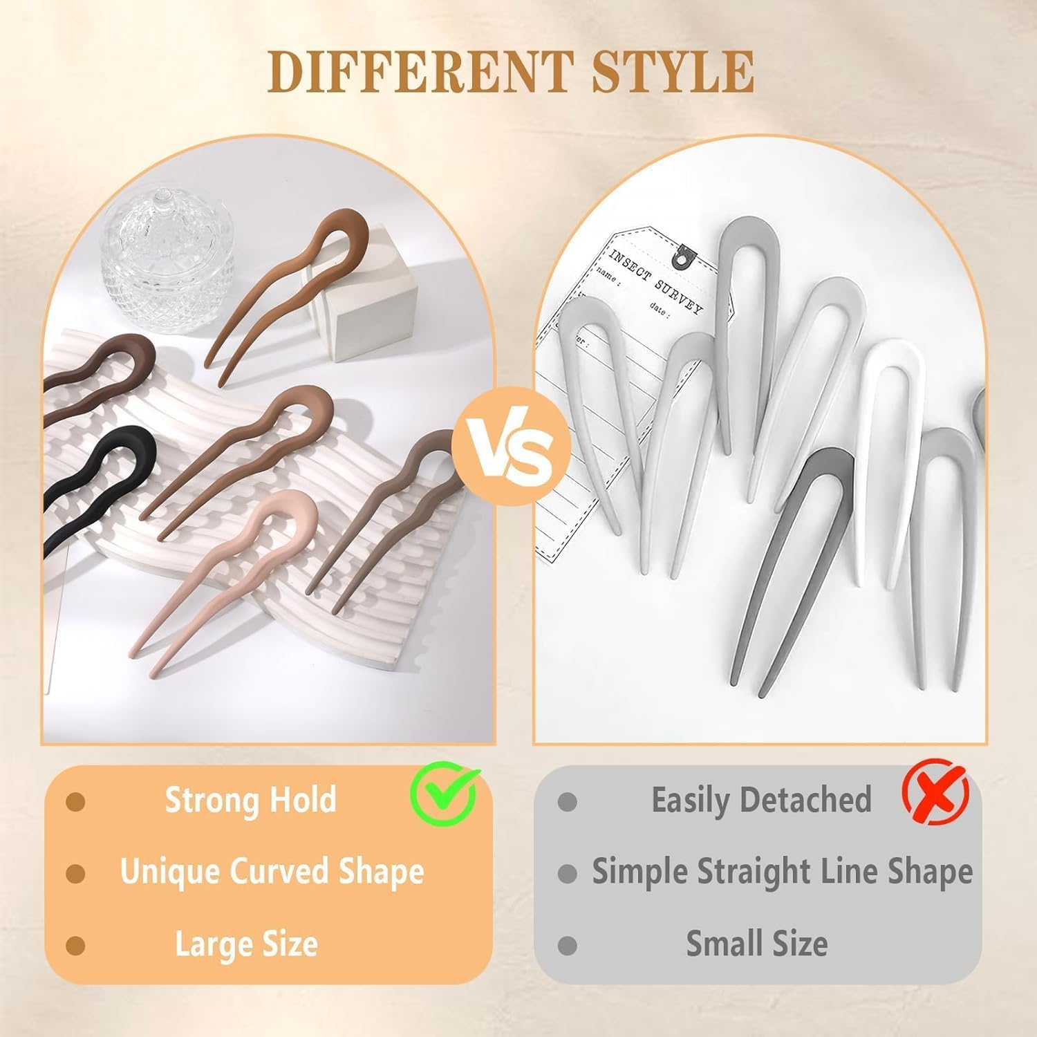 Azttior Pack of 6 U Shaped Hairpins, Large Hair Pins & Hairpin French Twist Hair Fork for French Twist Looks, French Hair Pin for Elegant Updo, Hair Pin & U Hair Pin for Women image number 3