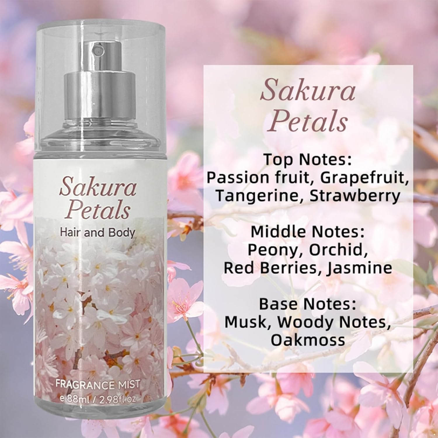 Yeahdor Fresh Scent Perfume Spray for Women Long Lasting Fragrance Mist Alcohol Free Light Body Spray for Day and Night Cherry Blossom One Size - Cherry Blossom image number 3