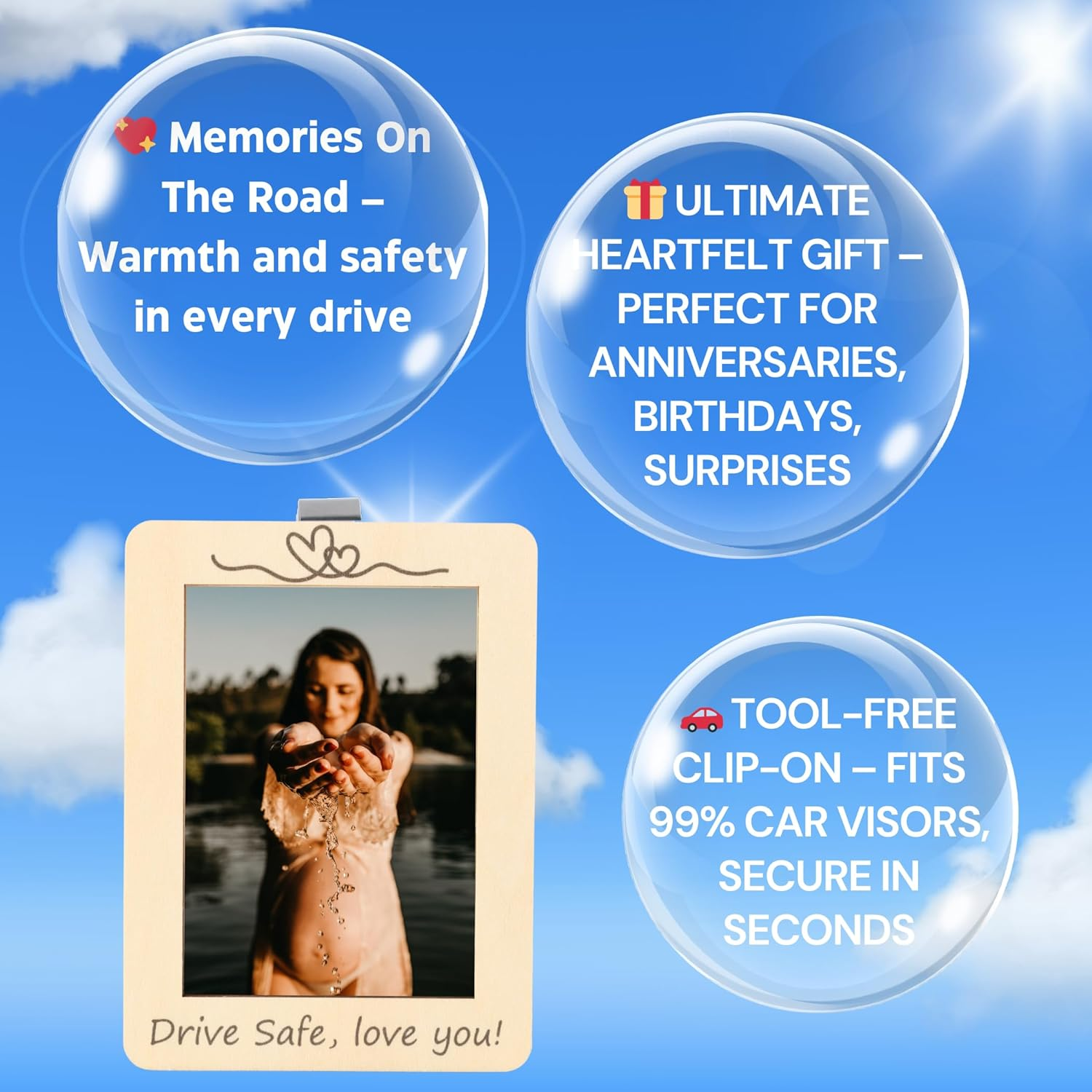 MOTOFITOOL Car Visor Picture Frame, Drive Safe I Love You Visor Clip, Car Photo Holder, Premium Wood Car Visor Clip, Personalized Photo Holder Valentine'S Birthday Present image number 1