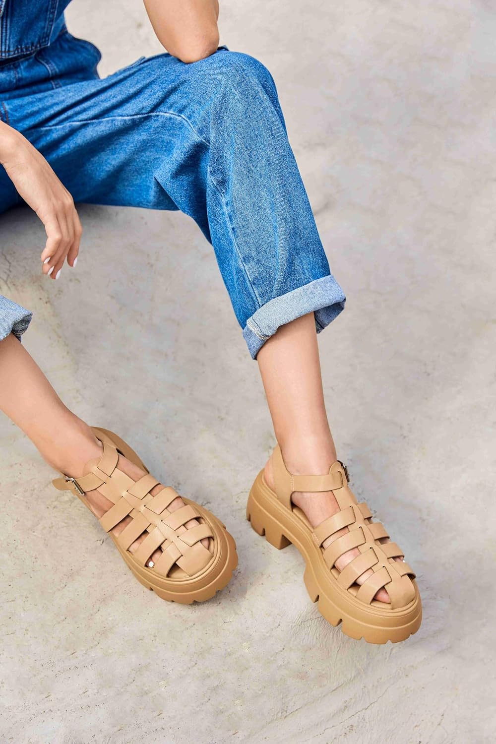 Coutgo Womens Platform Chunky Heels Sandals Gladiator Ankle Strap Heels Lug Sole Summer Fisherman Y2K Shoes image number 5