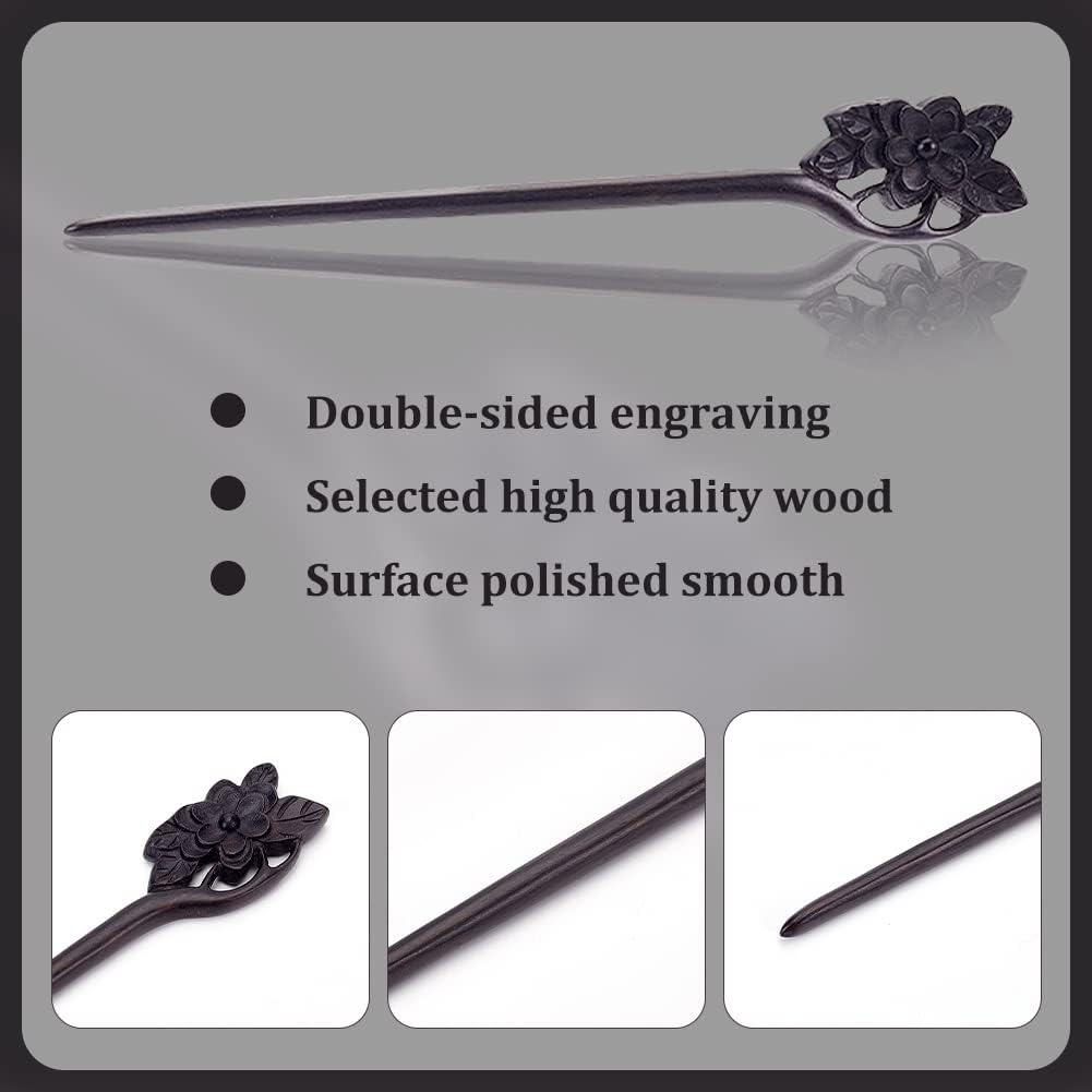 WEBEEDY 2 PCS Handmade Carved Wooden Hairpin Wooden Hair Stick for Buns Hair Fork Vintage Chinese Hair Chopsticks for Women Long Hair Handmade Gifts Hair Accessories (Lotus,Plum Blossom) image number 6