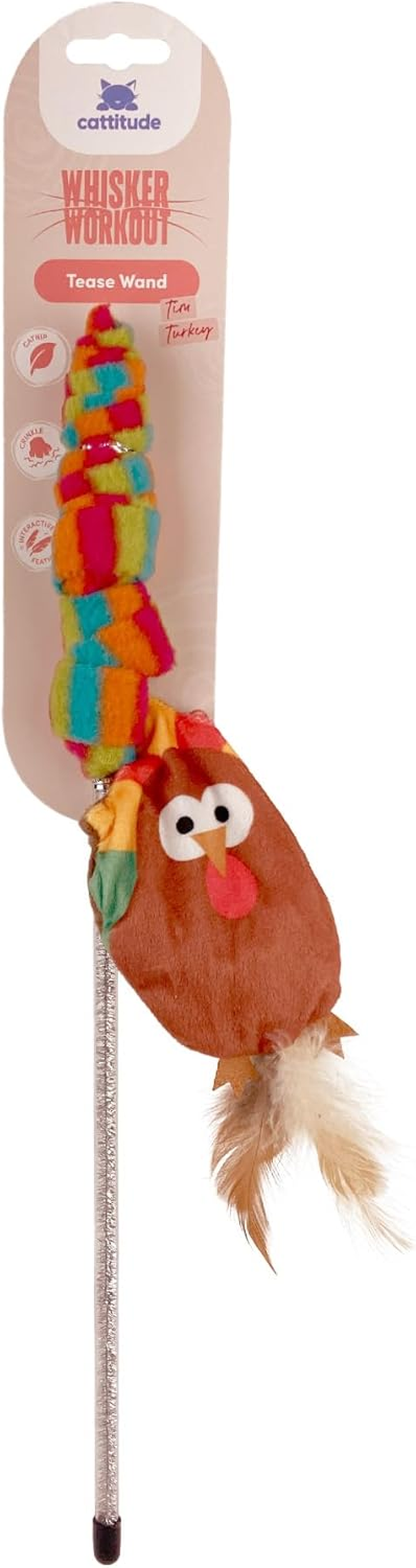 Cattitude Cat Toy Whisker Workout Simon Snake Tease Wand, 76Cm Height, Blue & Orange - Rattle to Encourage Play, Interactive Feathers, Textured Fabric image number 1