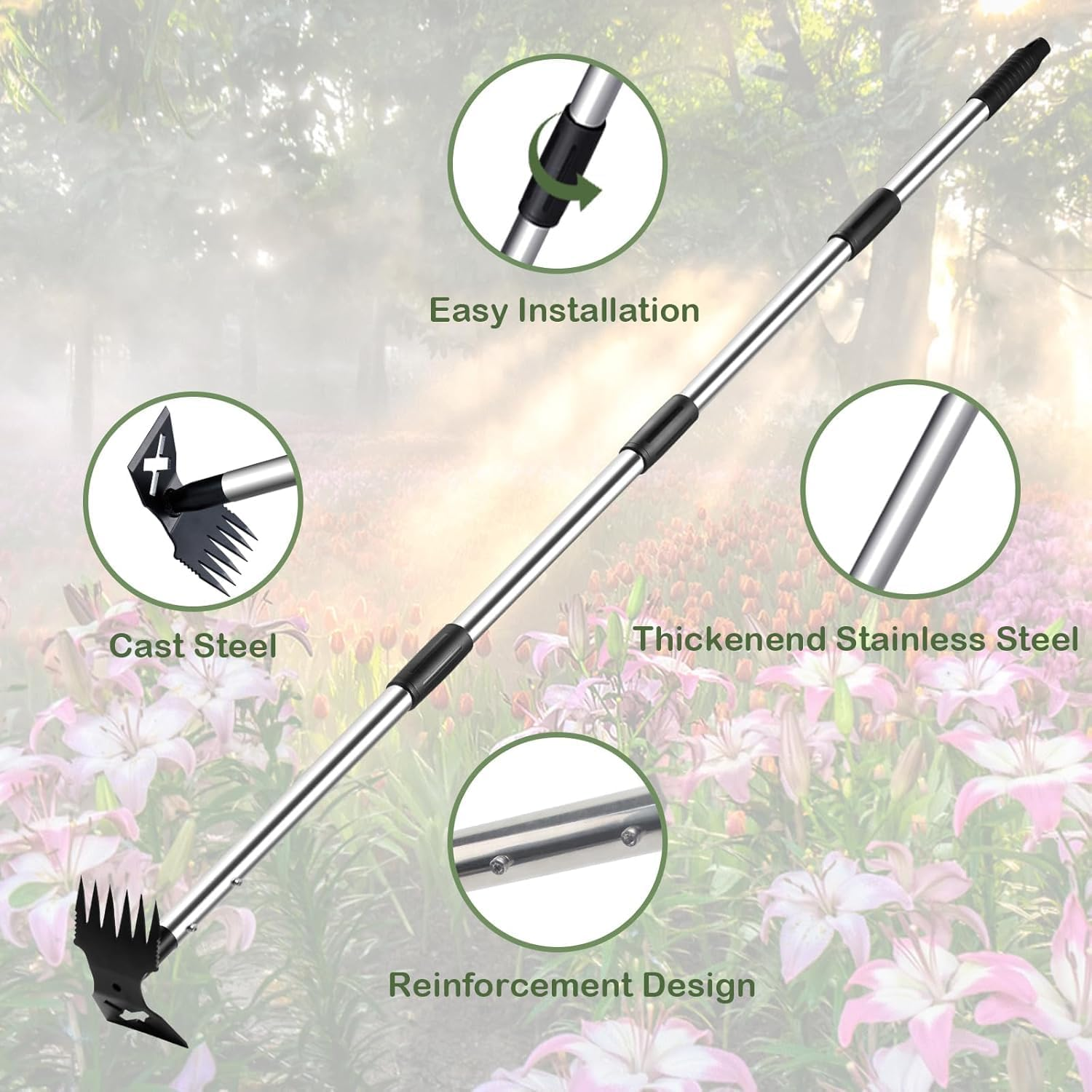 Weed Puller Tool with Long Handle, 2 in 1 Manual Weed Rake and Garden Hoe 150Cm Weed Remover Gardening Tools, Heavy Duty Uprooting Weeding Pull for Yard, Lawn, Patio and Garden image number 5
