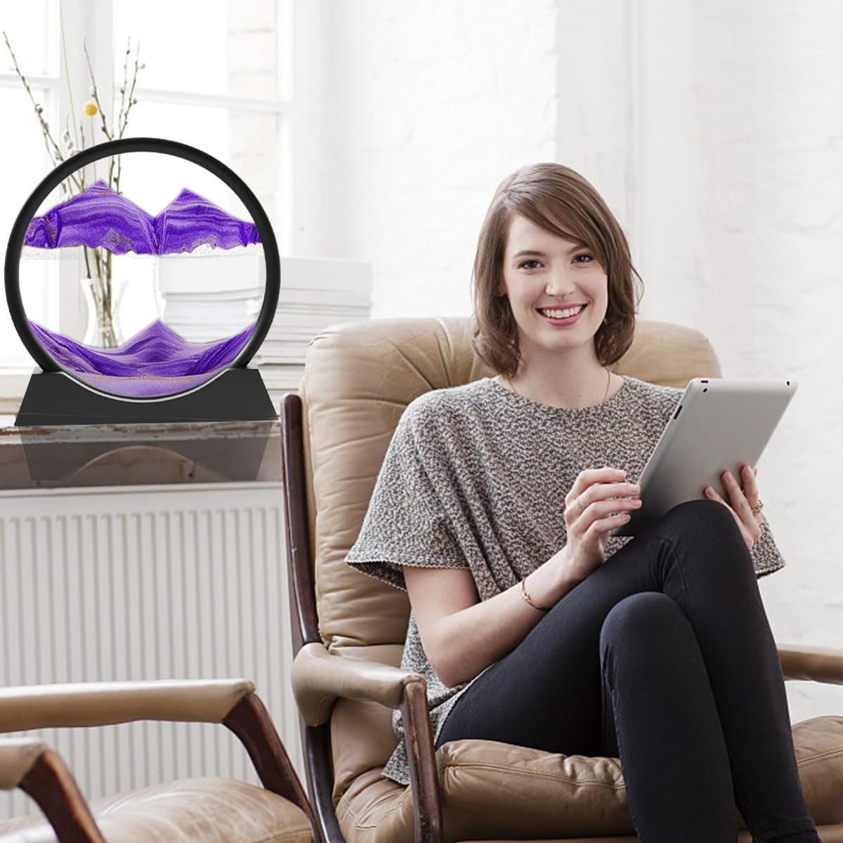 Sandbilder-Moving Sand Art Decor, Falling Picture in Motion, 3D Deep Sea Sandscape, Flowing Relaxing Toy, Rotating Display for Desktop Office Home (Purple, 12") image number 1