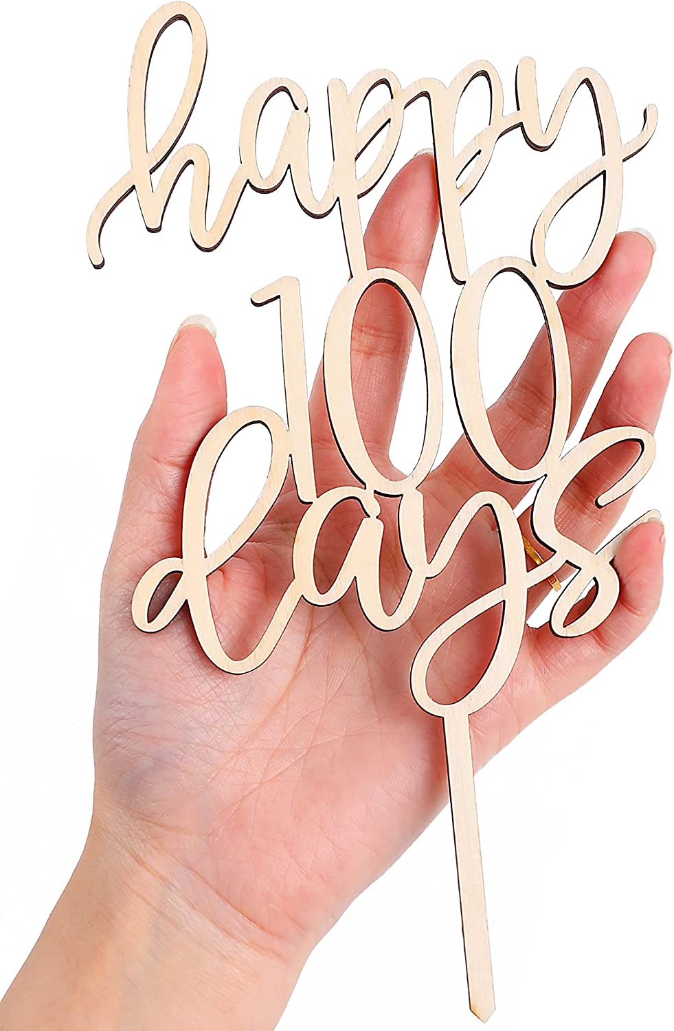 LOVENJOY Gift-Boxed Happy 100 Days Cake Topper, Baby Boy Girl One Hundred Days Party Cake Decoration, Rustic Wood image number 2