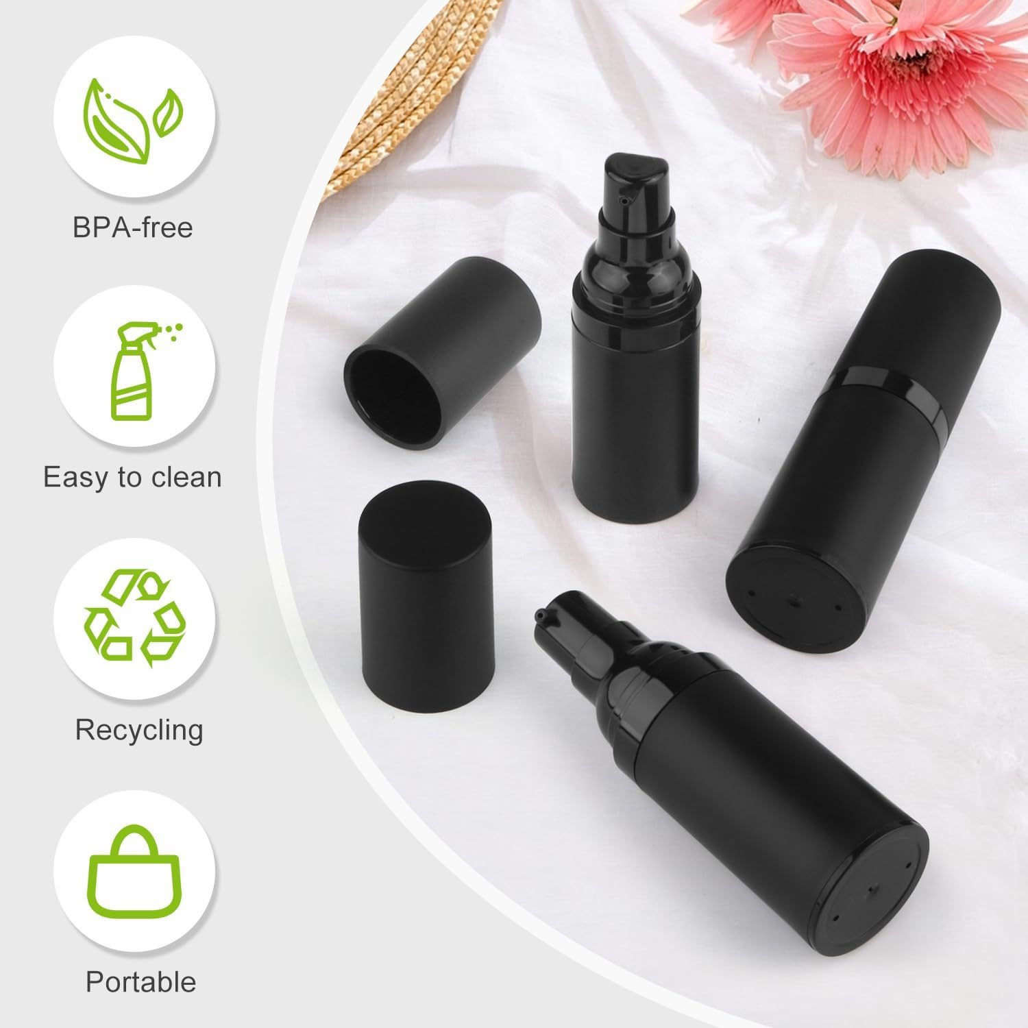 BOSMIOW 5Pcs 15Ml Black Airless Pump Bottle Empty Frosted Vacuum Lotion Bottle Refillable Cosmetic Vacuum Pump Makeup Dispenser Container for Foundation,Lotion,Cream,Essential Oil,Shampoo image number 5