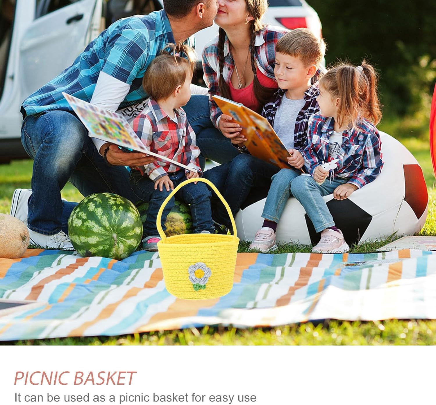 Holibanna Easter Baskets Small Knitted Cotton Rope Tote Bag Easter Eggs Bucket Picnic Basket Clothing Storage Basket for Days Decoration image number 5