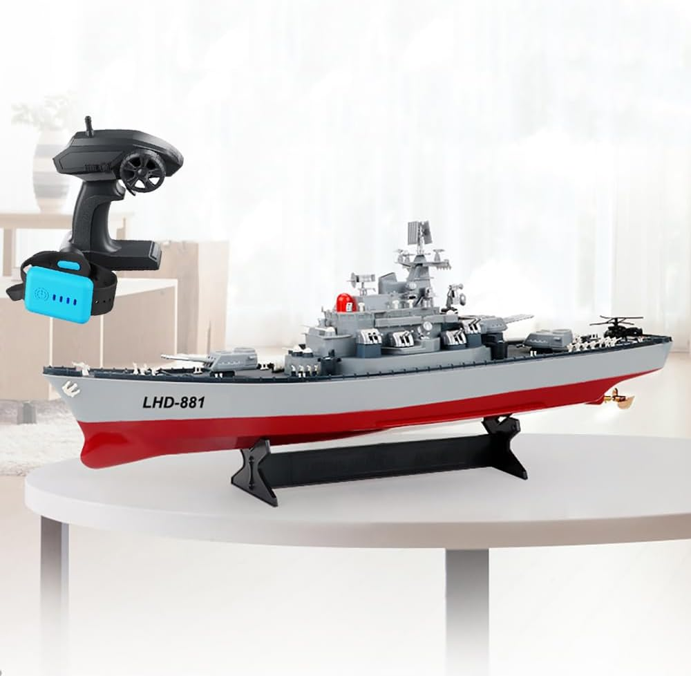 23.6" Inch Remote Controlled Warship Battleship10Km/H 4WD 2.4G RC Controlled Ship 1:390 Scale on Water Lakes Pools Exhibits Models