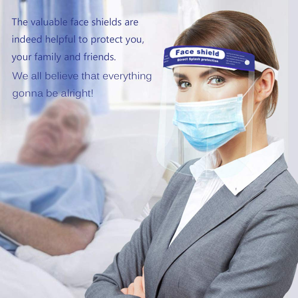 Safety Face Shield Clear Full Cover Anti-Fog Eyes Protective Face Shield Reusable Full Face Transparent Breathable Visor Mask Adjustable One Size Fits All（10 Pcs） image number 1