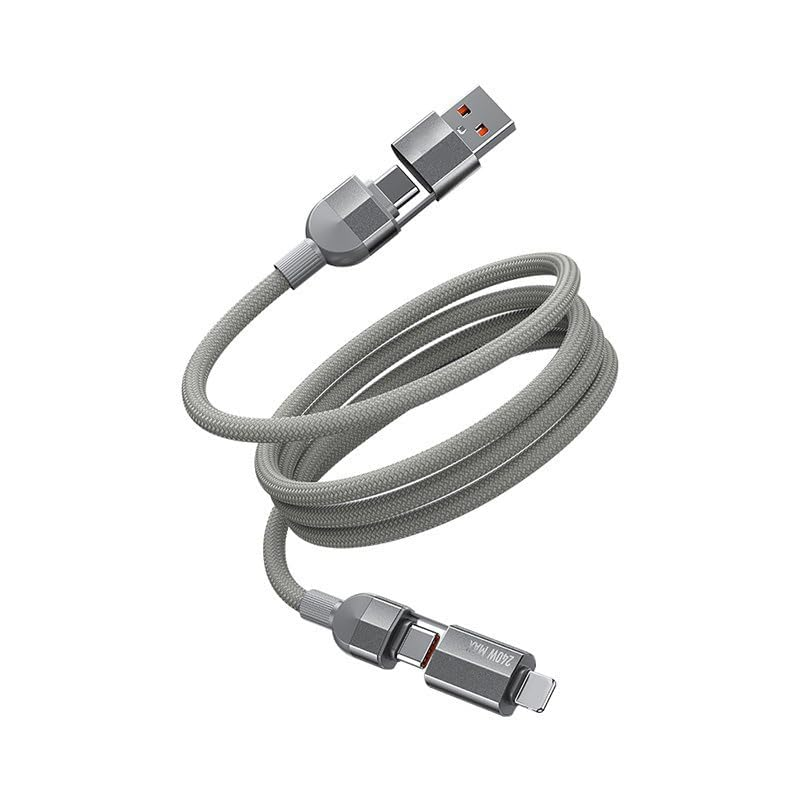 AMITOME 240W 4 in 1 Magnetic Coiled Cable 1.2M,USB A/C to USB C and IP Port Nylon Braided Mfi Certified Fast Charging Cord Compatible with Air 17 16 15 14 Pro/Macbook/Samsung and More-Black image number 2