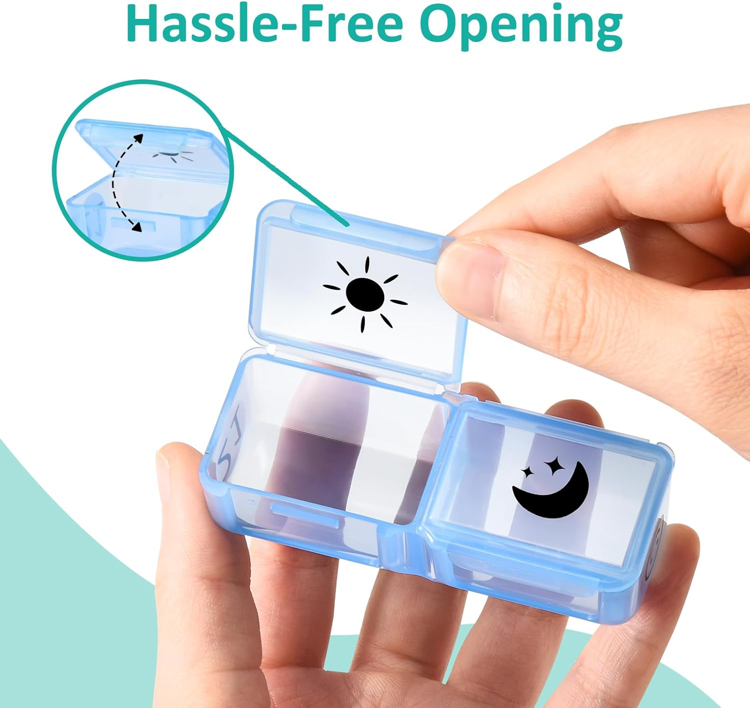 Fullicon Monthly Pill Organiser 2 Times a Day, 30 Day AM PM Pill Box & Medicine Organiser with 32 Large Removable Cases for Vitamins & Travel (Rainbow White) image number 3