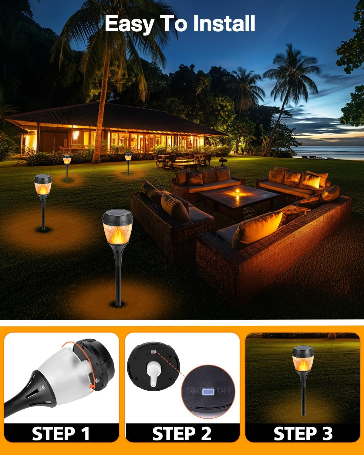 Solar Flame Outdoor Waterproof Lights - Automatic Switching Path Torch for Garden, Yard, Lawn, Terrace, Landscape Decorative Lighting (4) image number 5