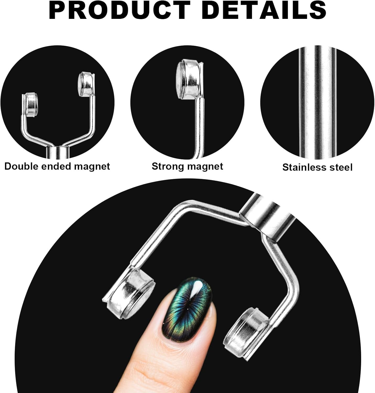 3 in 1 Cat Eye Magnet for Nails, Nail Design Tool Y-Shaped Double Head Stainless Steel Magnetic Fingernail Cateye Magnets Gel Polish Accessories for Home DIY Salon Studio Art (Silver) image number 1
