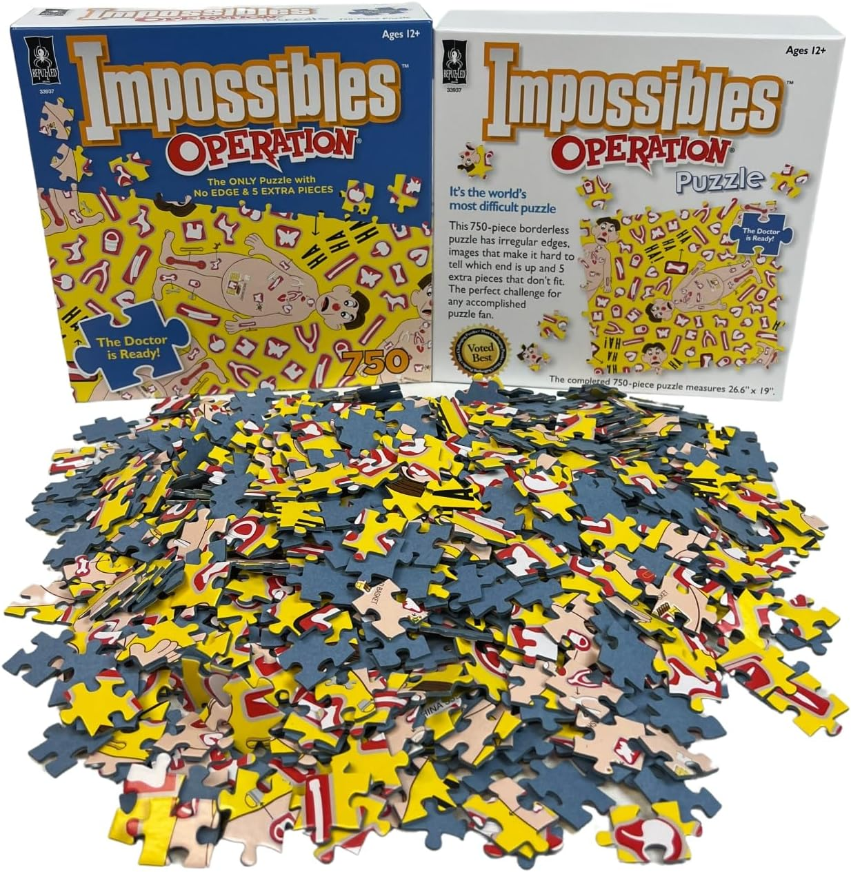 Bepuzzled Hasbro Impossibles 750-Piece Puzzle Featuring Operation Game Imagery &ndash; Challenging Borderless Puzzle for Advanced Puzzlers, Ages 15 and Up