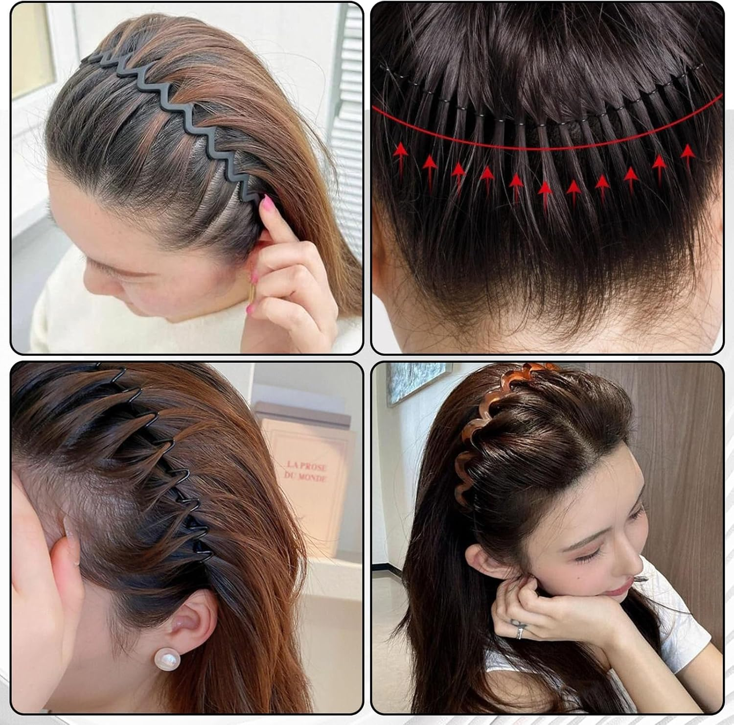 Pack of 4 Zigzag Headbands, with Full Circular Stretch, Non-Slip Headbands, Hair Band Zags, Make up Headband, Women'S Hairstyle Aid for Sports, Fitness, Daily Use - Color1 image number 7