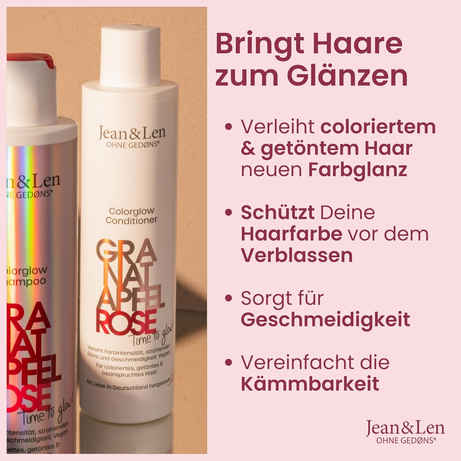 Jean & Len Colorglow Conditioner for Coloured Hair with Pomegranate, Rose Petal Extract & Panthenol, Fruity Floral Fragrance, Parabens & Silicone-Free, Vegan, 300 Ml image number 1