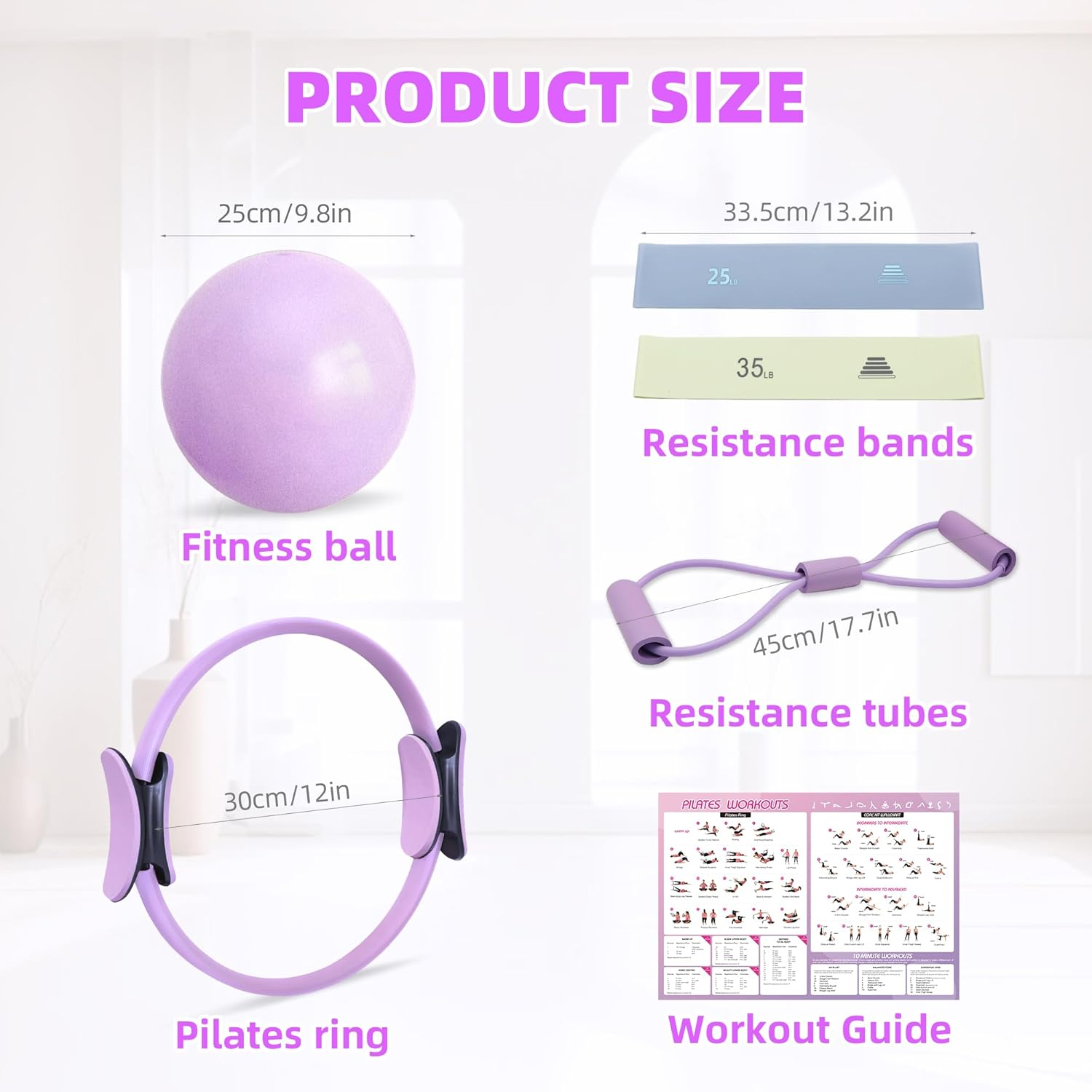 Pilates Ball Ring Home Kit Set - Yoga Essential Equipment Including Pilates Circle, 2 Silicone Resistance Bands, Mini Yoga Ball and Back Opener Rope image number 3