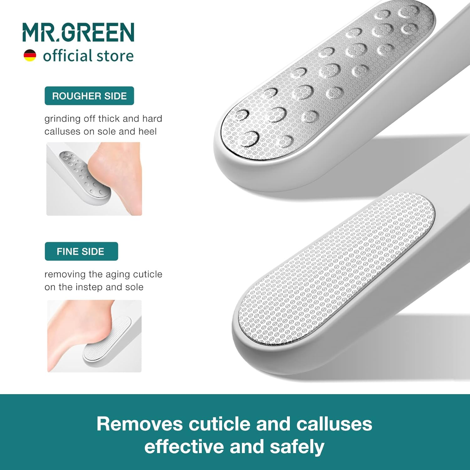 MR.GREEN Foot File Double Sided Callus Remover for Dead Skin Professional Pedicure Tools Callous Scraper Foot Sander Heel Filer (White) image number 6