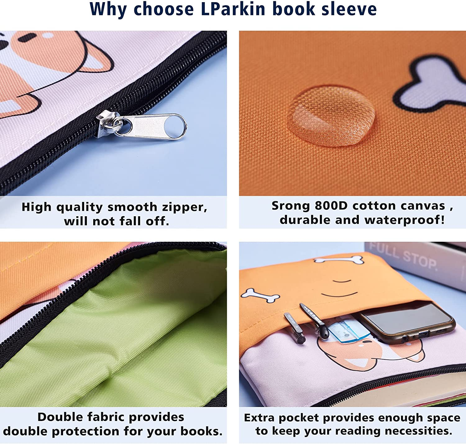 Book Sleeve Shiba Inu Dog Book Covers for Paperbacks, Washable Fabric, Book Sleeves with Zipper, Medium 11 Inch X 8.7 Inch Book Lover Gifts image number 6