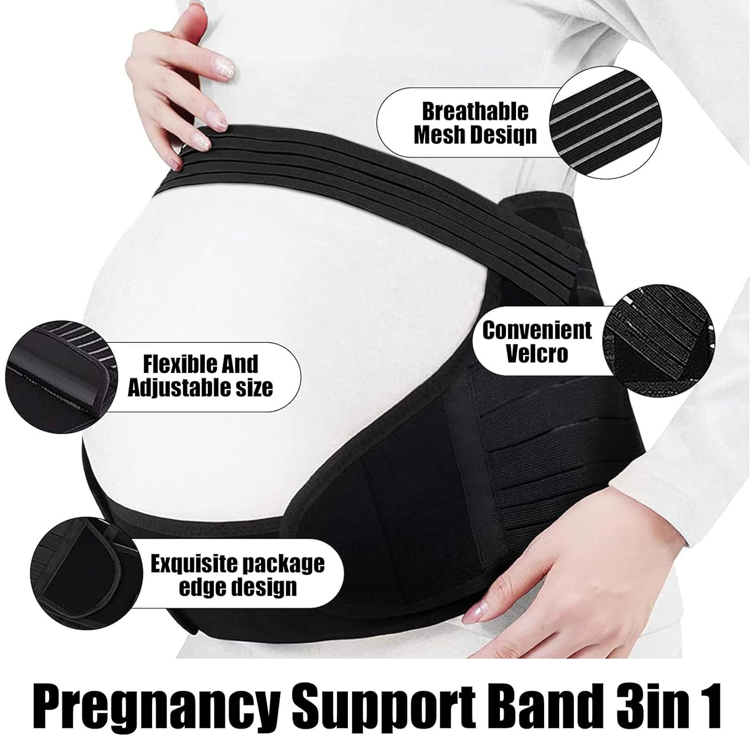 CTOUUGRS Pregnancy Belly Support Band, 3 in 1 Maternity Belly Band for Pregnant Women, Pelvic Waist Back Abdomen Pain Relief, Breathable Belly Band Pregnancy Support, Size XL