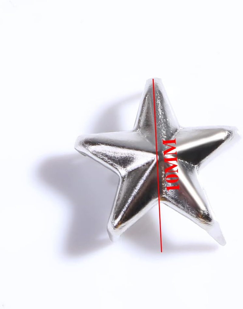 Leadigol 100PCS Metal Star Nailhead,Silver Color Star Shape Spikes Studs Spot for DIY Leather Craft