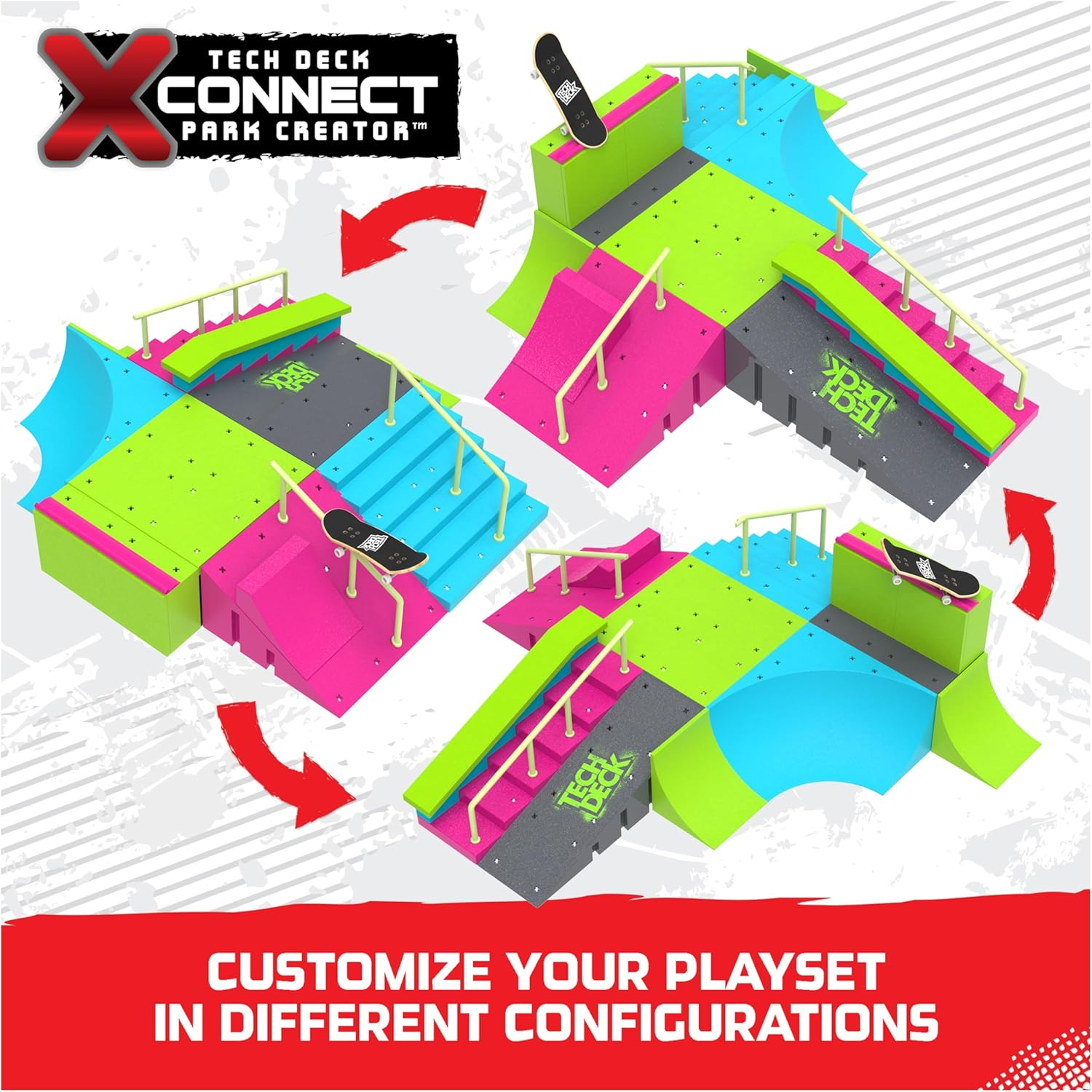 Tech Deck, Neon Mega Park X-Connect Creator, Glow-In-The-Dark Customisable Ramp Set with Two Fingerboards, Kids&rsquo; Toy for Boys and Girls Ages 6 and Up image number 3