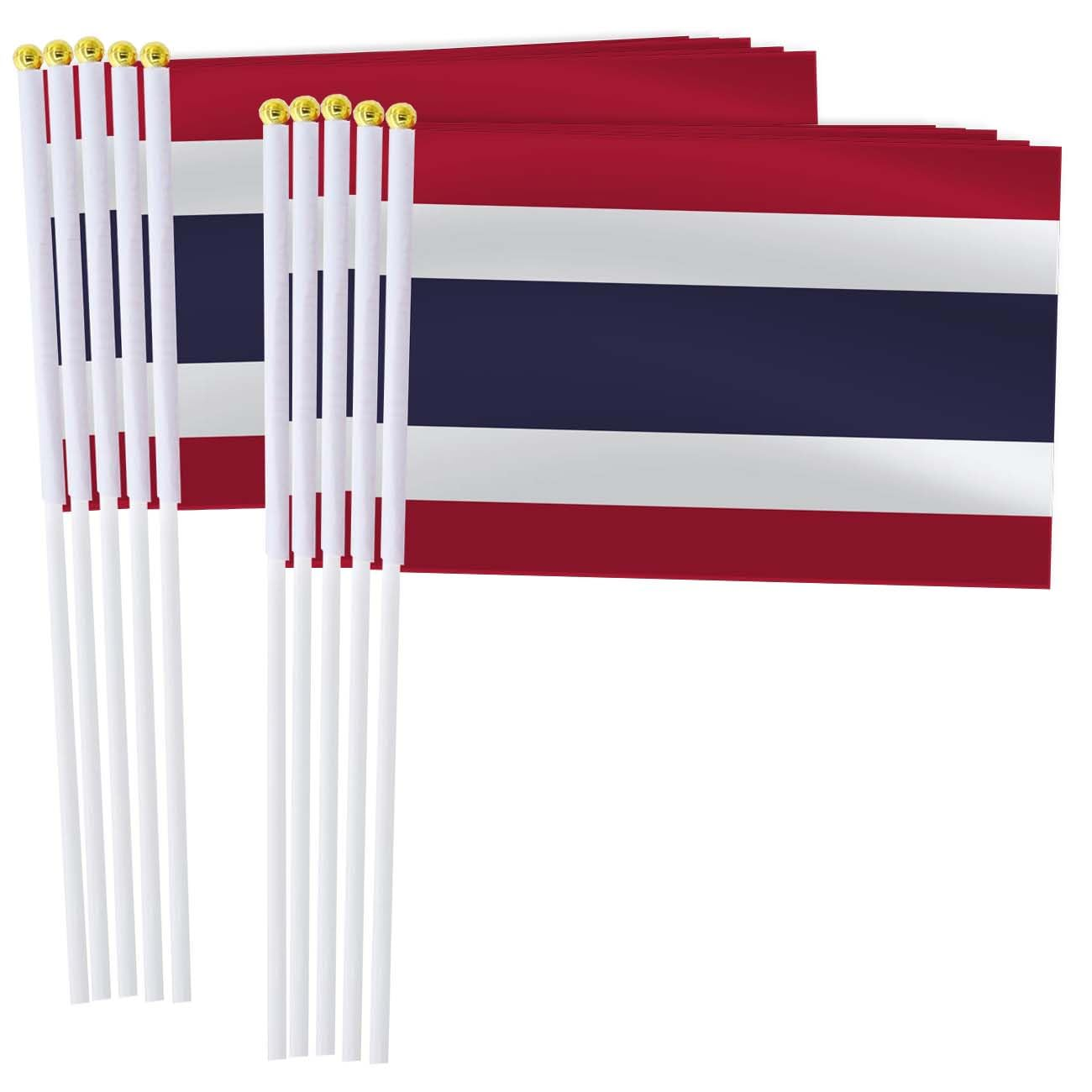 Thailand Handheld Small Flag Set,10 PCS 5&times;8 Inch Mini Thai Hand Held Banner,Tiny Digital Printed Polyester Banner image number 1