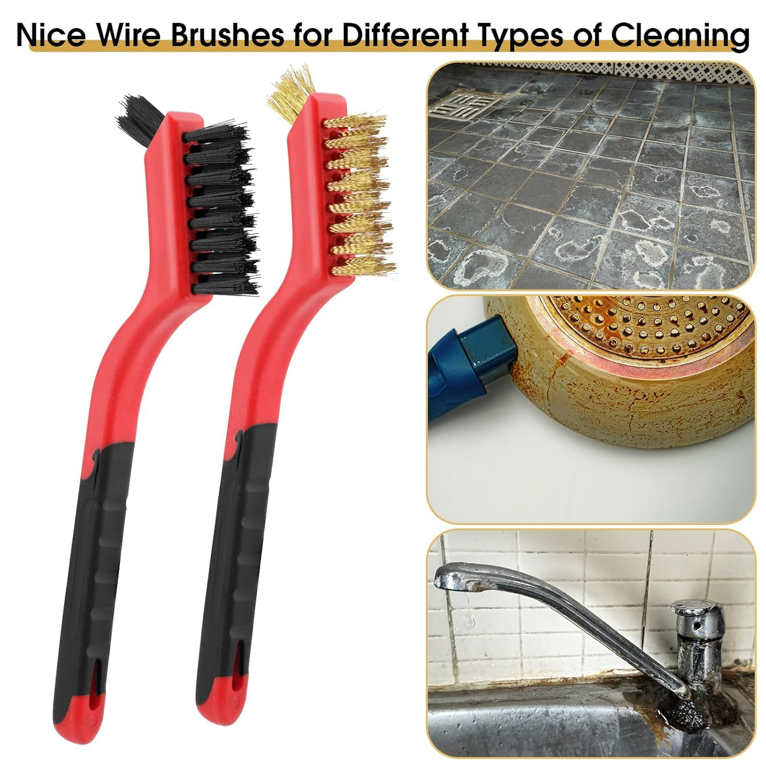 6 Pcs Wire Cleaning Brushes Set for Car, Small Metal Brass/Stainless Steel/Nylon Brushes for Cleaning Metal Rust and Paint Removal,Hard Bristle Cleaning Supplies for Car,Kitchen, Bathroom,Toilet image number 2