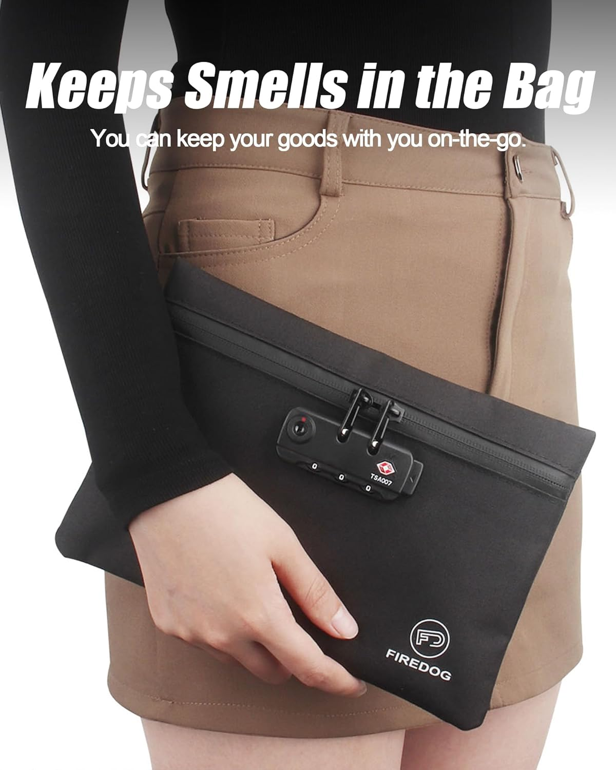 FIREDOG Smell Proof Bags, Smell Proof Pouch with Lock for Travel Storage (9.5 X 6.5 Inch, Black)
