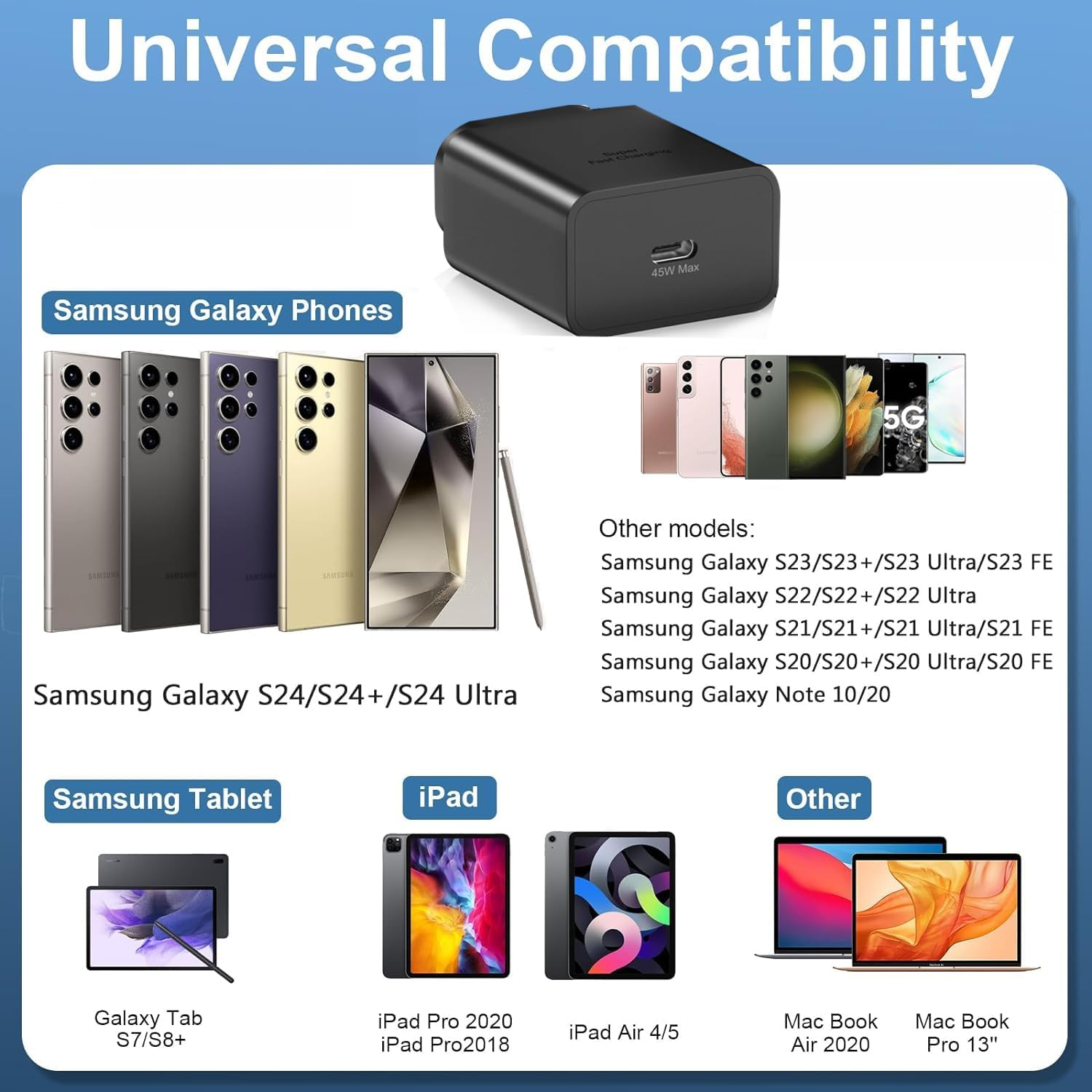 45W USB C Super Fast Charger for Samsung, USB Wall Charger Block with 2M/6.6FT Type C Charging Cable Cord, Type C Adapter for Samsung Galaxy S23 Ultra/S23/S23+/S24/S24+/S24Ultra/S22 Ultra/Galaxy Tab image number 3