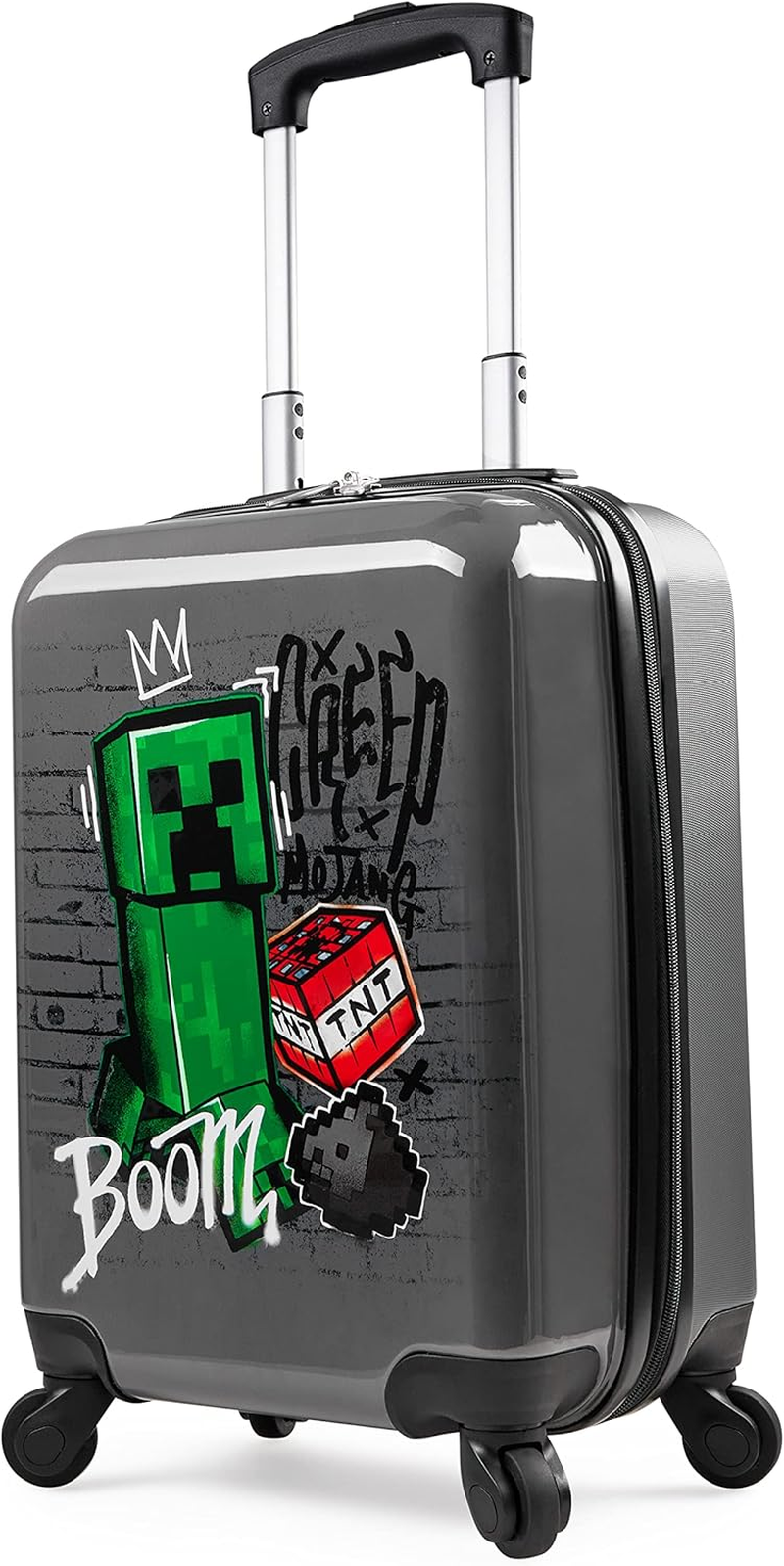 Minecraft Suitcase for Kids Teens Creeper Hard Shell Luggage Rolling Suitcase 4 Wheels & Extendable Handle Travel Essentials for Vacations Trips (Large Green, 26.18" - 46L)
