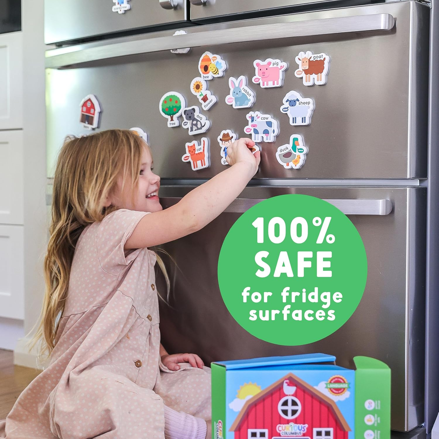 Curious Columbus Farm Animal Magnets - Fridge Magnets for Toddlers 1-3 Kids and Baby Ages 0+ Includes Fun Farm Scene Poster - Large Foam Refrigerator Educational Toddler Magnets for Learning ABC image number 2