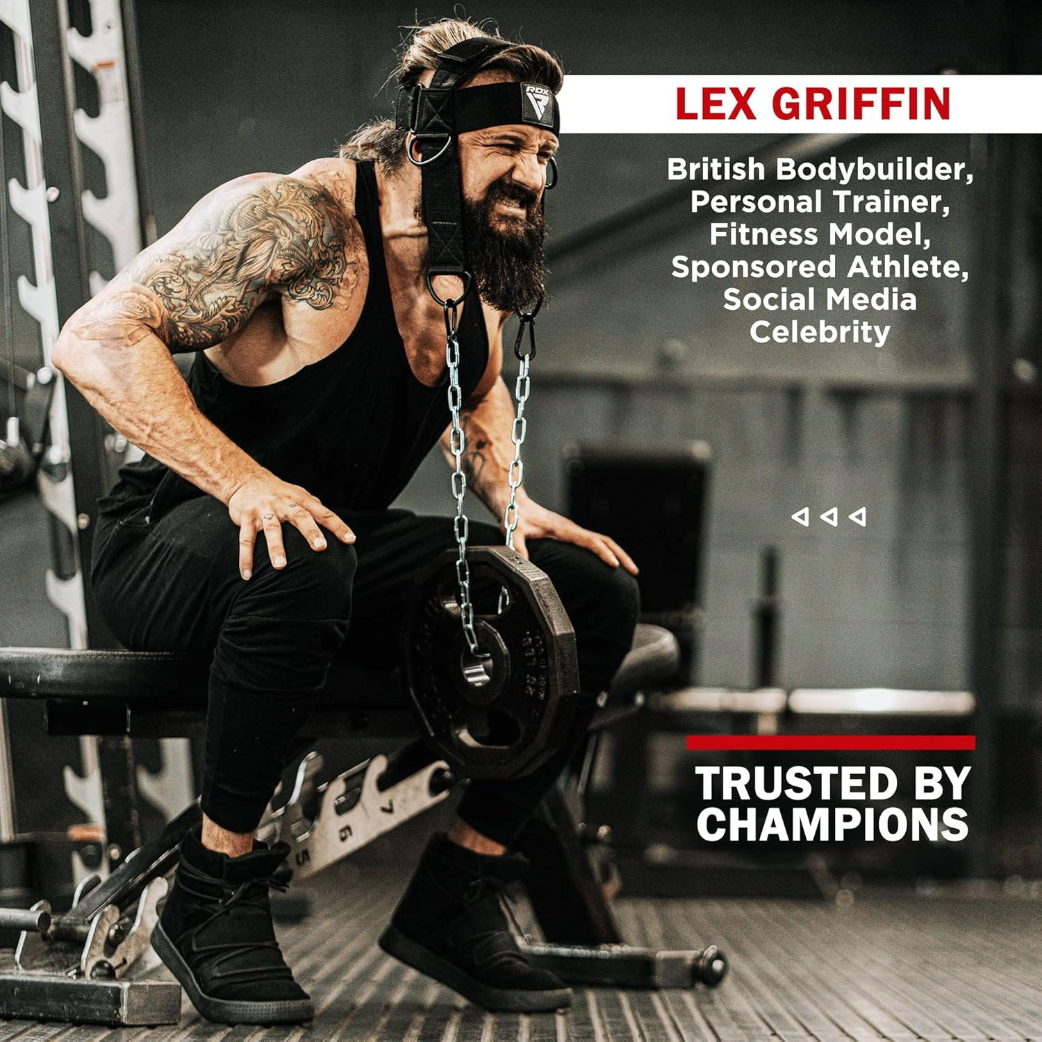 RDX Neck Harness Weight Lifting Training, Head Harness Exerciser, 4MM Padded Neck Builder, 90CM Long Adjustable Steel Chain, Gym Boxing Strength Resistance Workout, Strengthener Trainer Equipment image number 5